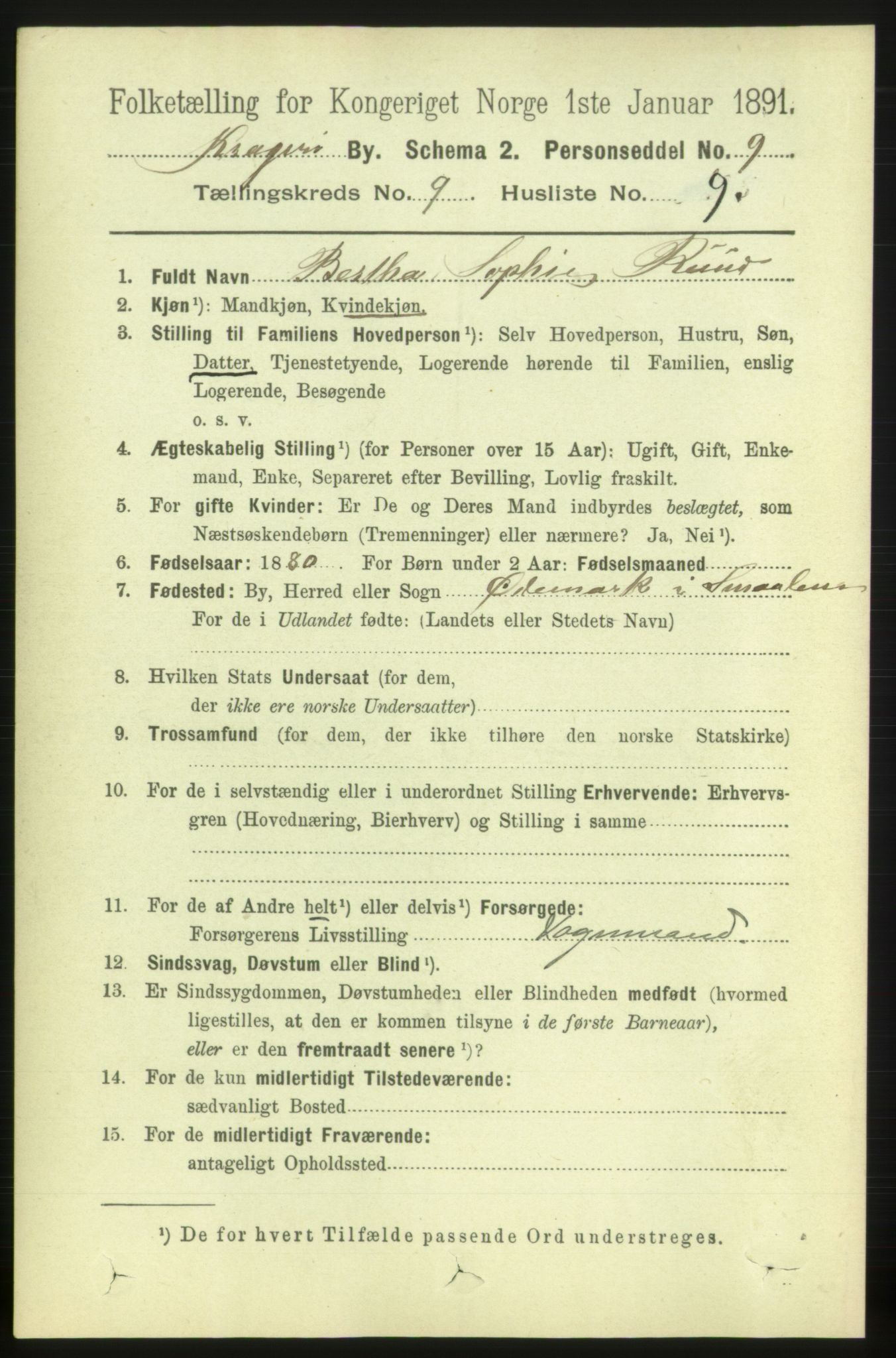 RA, 1891 census for 0801 Kragerø, 1891, p. 3744