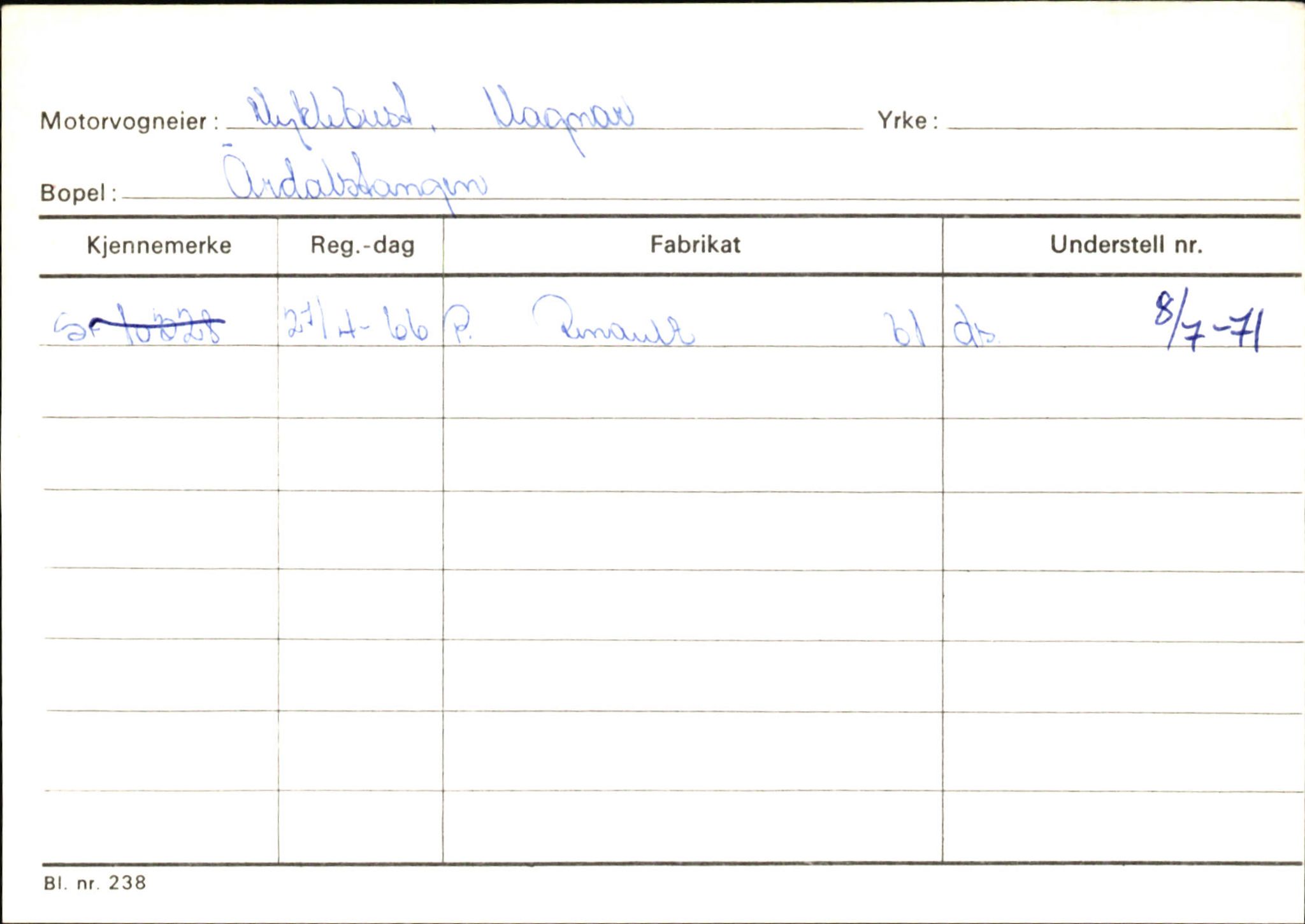 Statens vegvesen, Sogn og Fjordane vegkontor, SAB/A-5301/4/F/L0145: Registerkort Vågsøy S-Å. Årdal I-P, 1945-1975, p. 1872