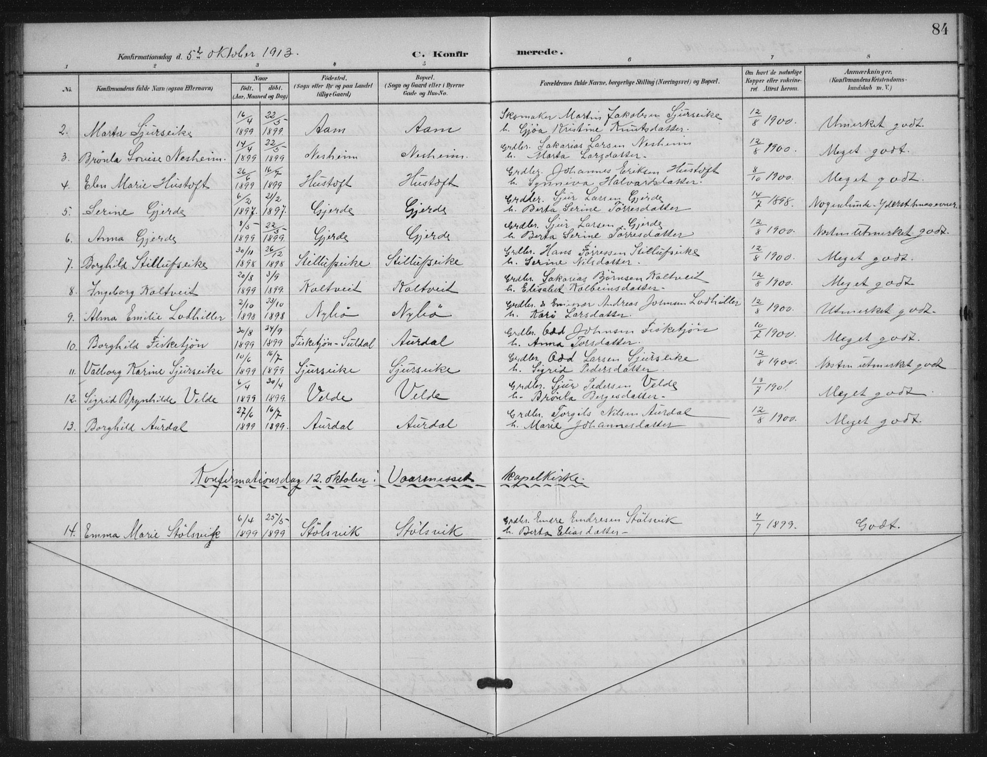 Skjold sokneprestkontor, SAST/A-101847/H/Ha/Haa/L0012: Parish register (official) no. A 12, 1899-1915, p. 84