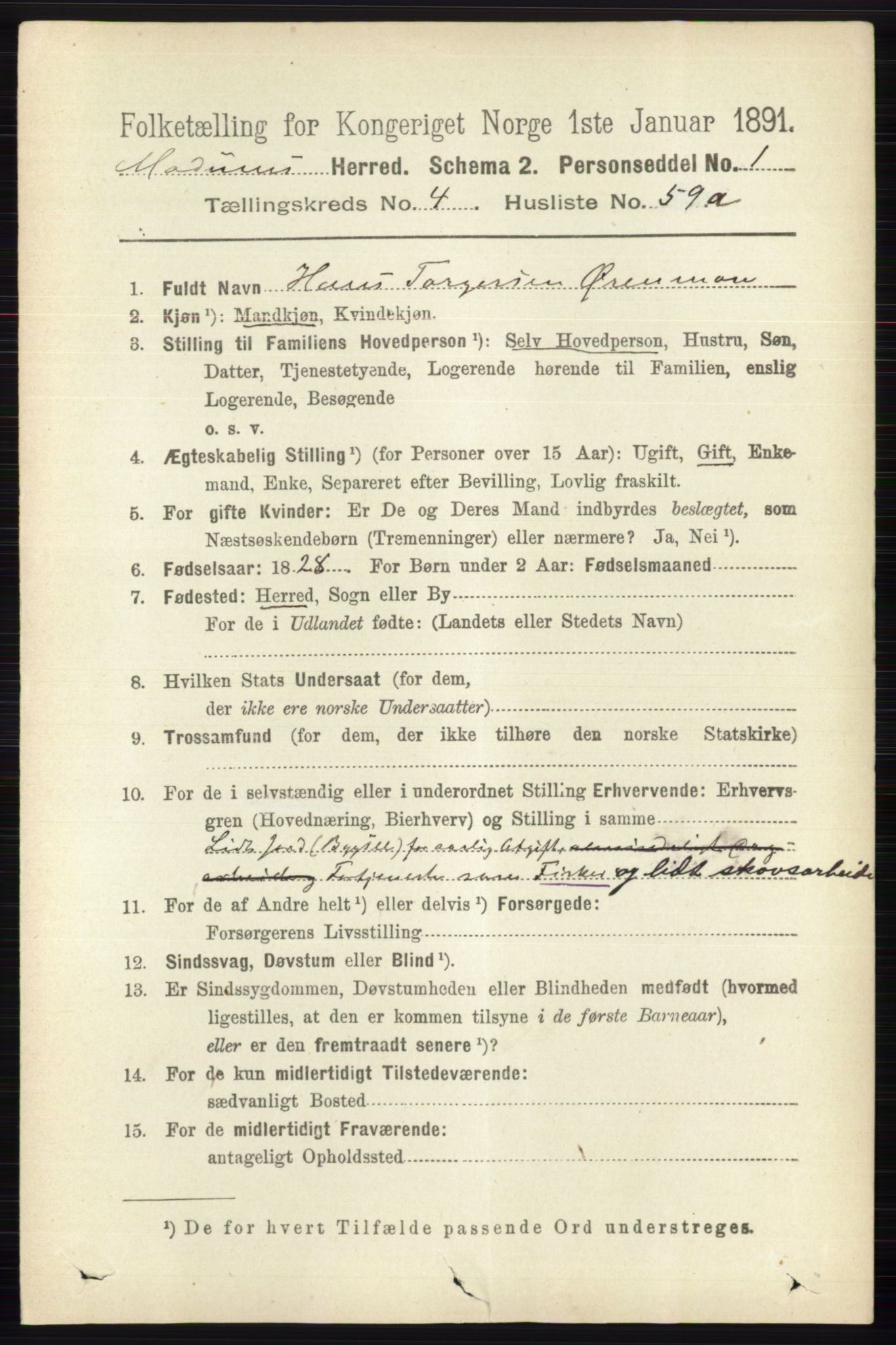 RA, 1891 census for 0623 Modum, 1891, p. 1343