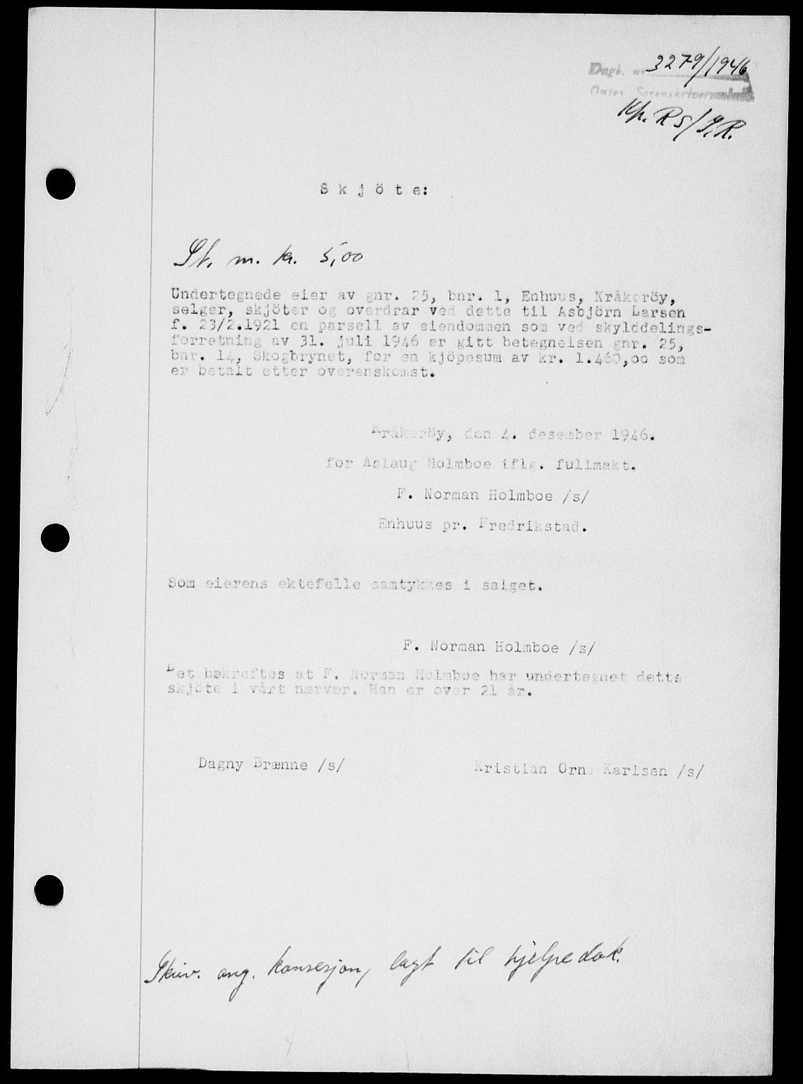 Onsøy sorenskriveri, SAO/A-10474/G/Ga/Gab/L0018: Mortgage book no. II A-18, 1946-1947, Diary no: : 3279/1946