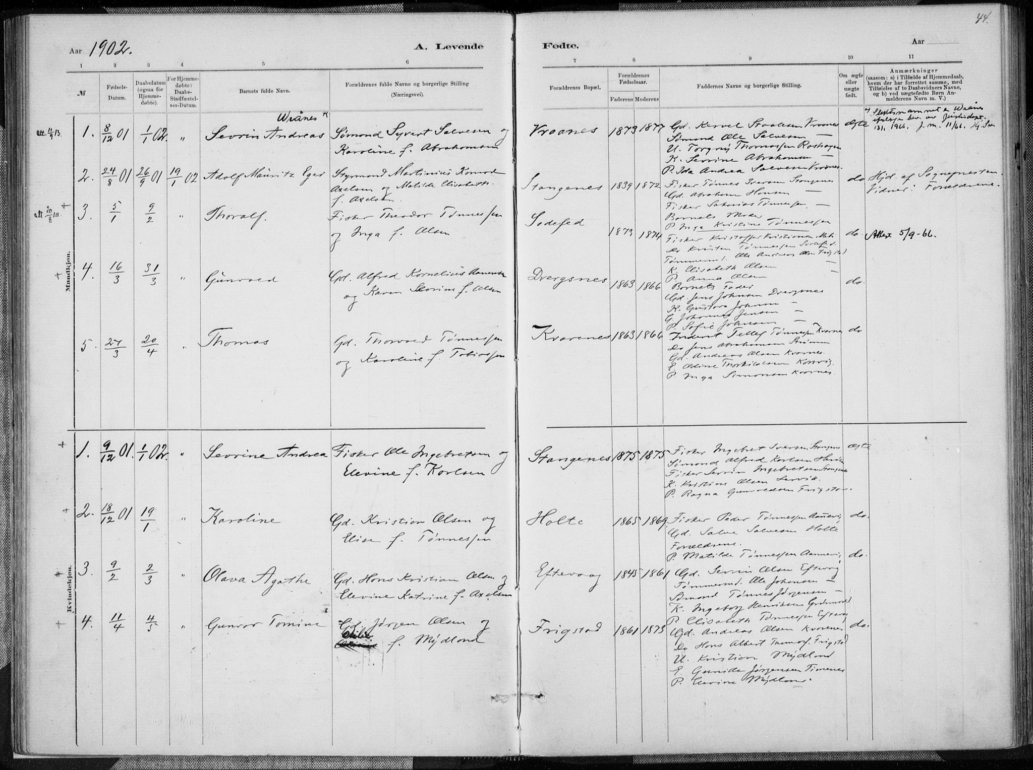 Oddernes sokneprestkontor, AV/SAK-1111-0033/F/Fa/Fab/L0002: Parish register (official) no. A 2, 1884-1903, p. 44