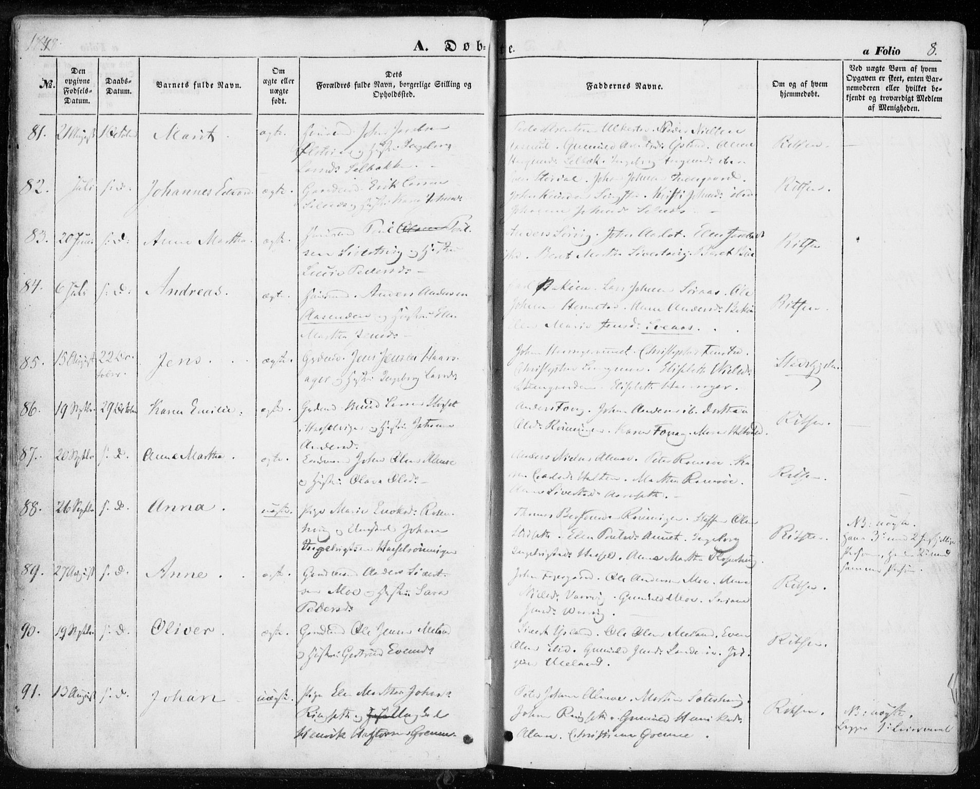 Ministerialprotokoller, klokkerbøker og fødselsregistre - Sør-Trøndelag, SAT/A-1456/646/L0611: Parish register (official) no. 646A09, 1848-1857, p. 8