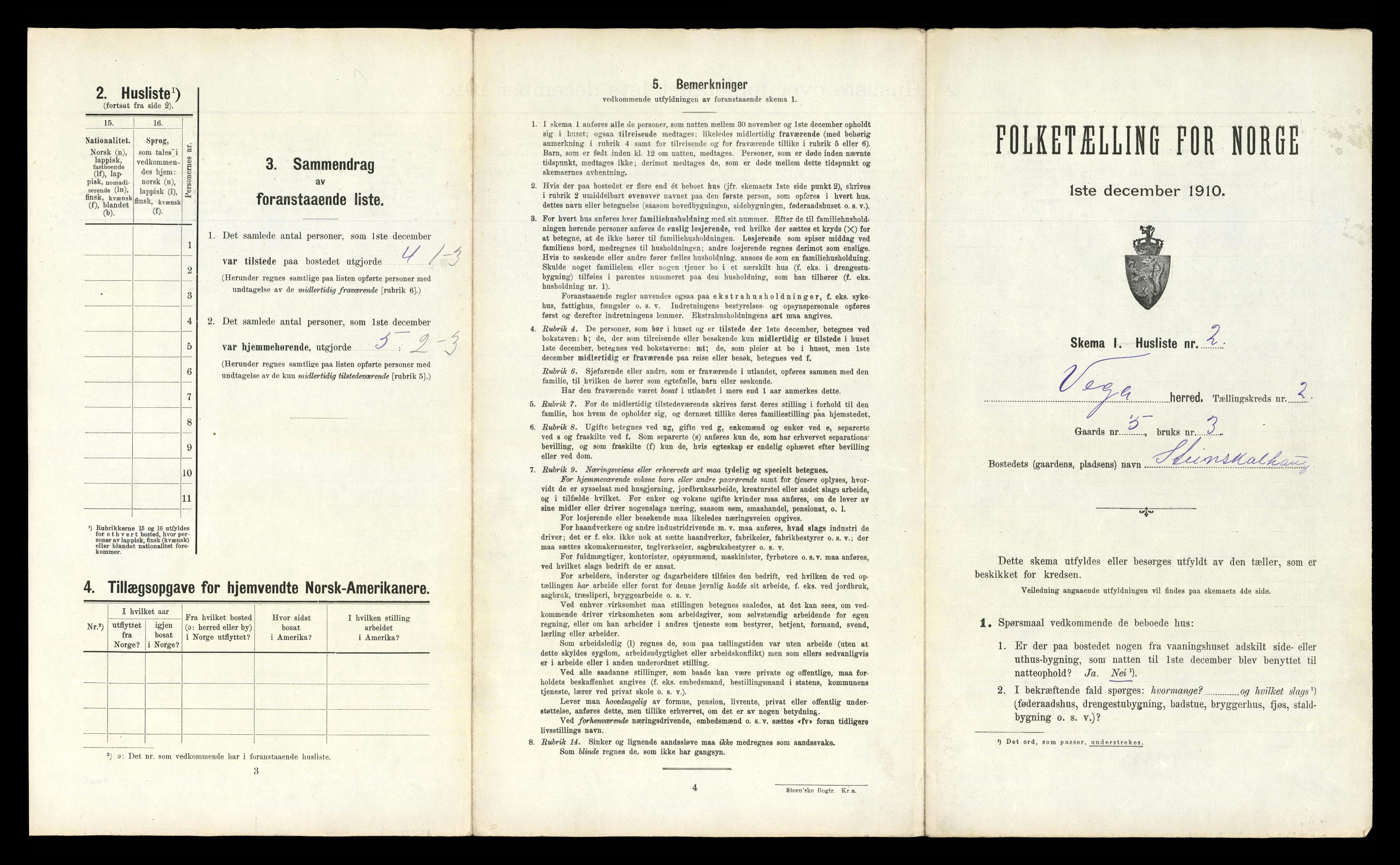 RA, 1910 census for Vega, 1910, p. 96