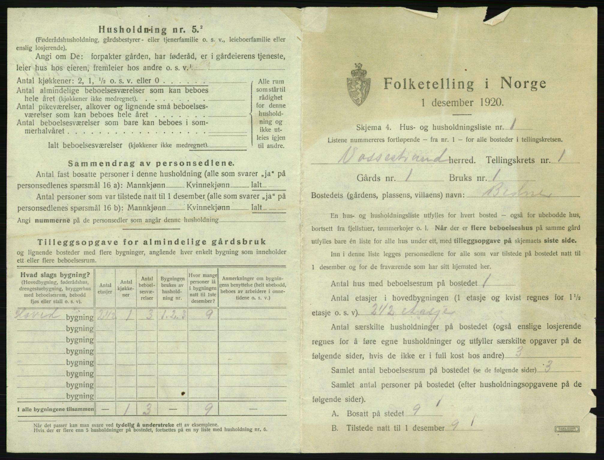 SAB, 1920 census for Vossestrand, 1920, p. 38