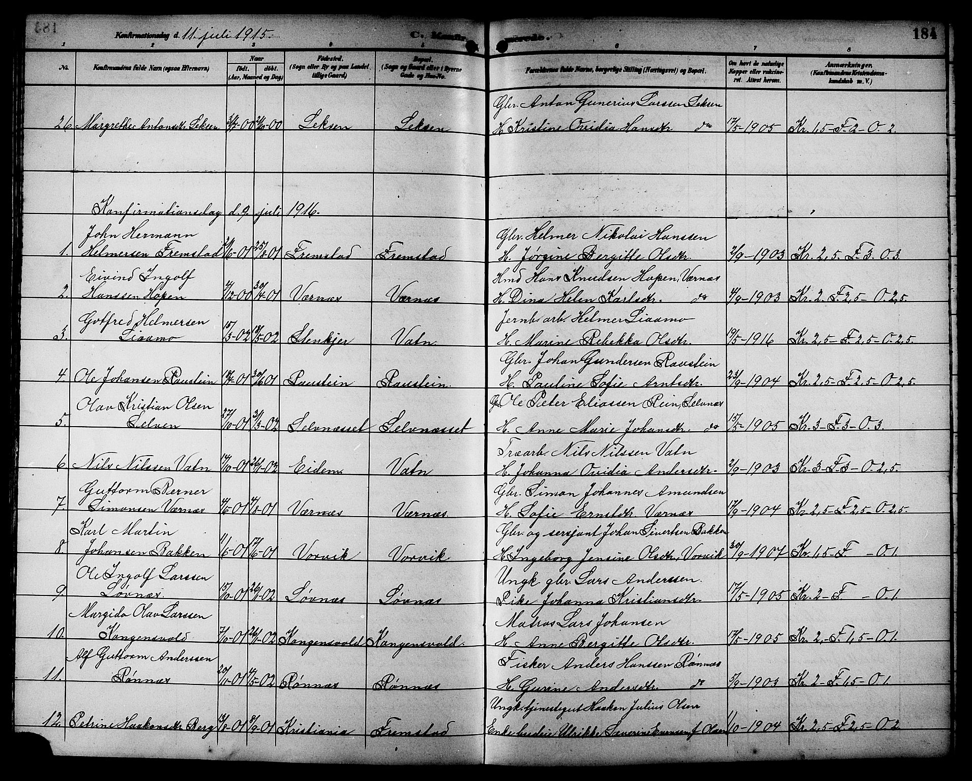 Ministerialprotokoller, klokkerbøker og fødselsregistre - Sør-Trøndelag, SAT/A-1456/662/L0757: Parish register (copy) no. 662C02, 1892-1918, p. 184