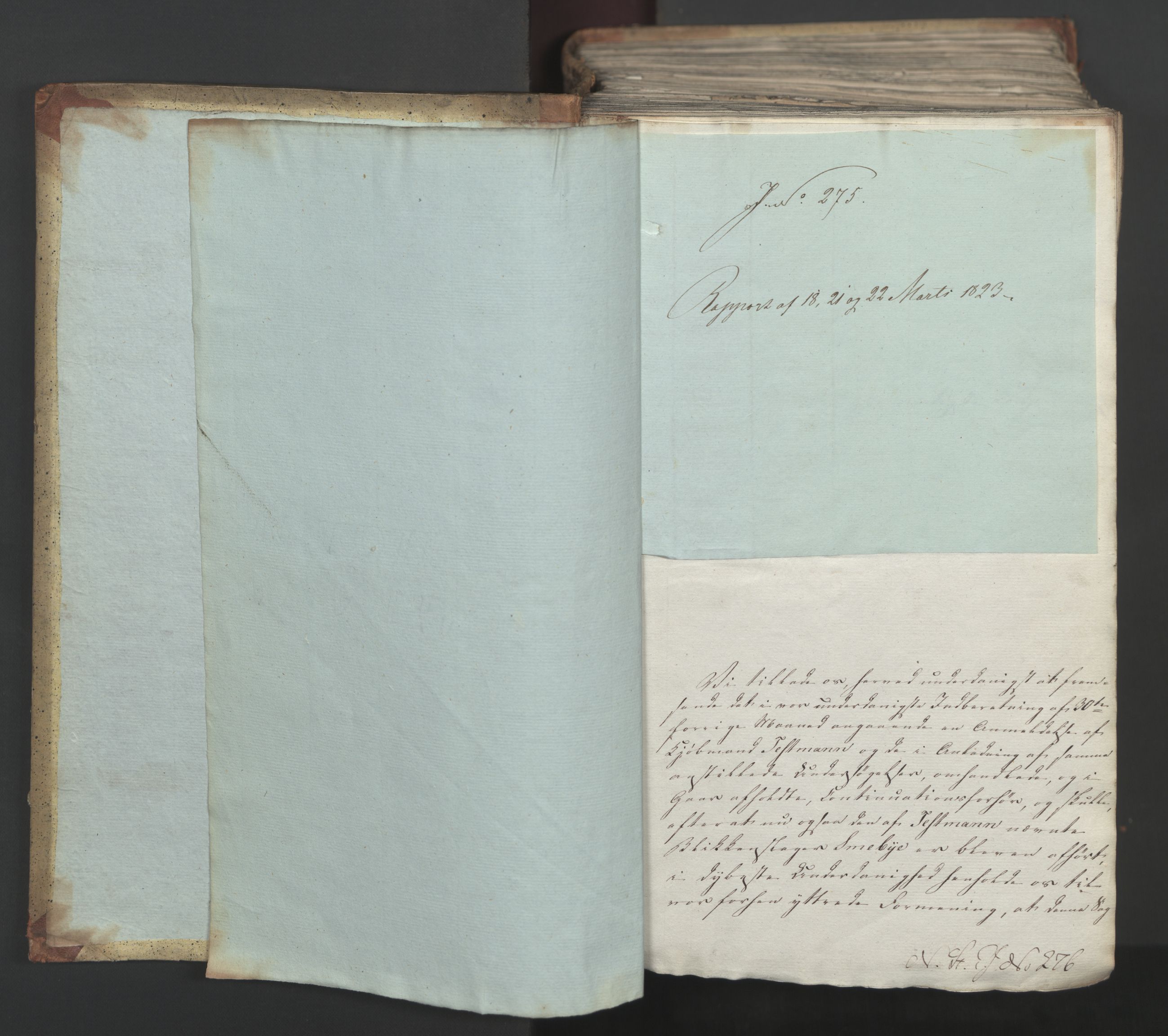 Statsrådsavdelingen i Stockholm, AV/RA-S-1003/D/Da/L0034: Regjeringsinnstillinger nr. 275-540, 1823, p. 3