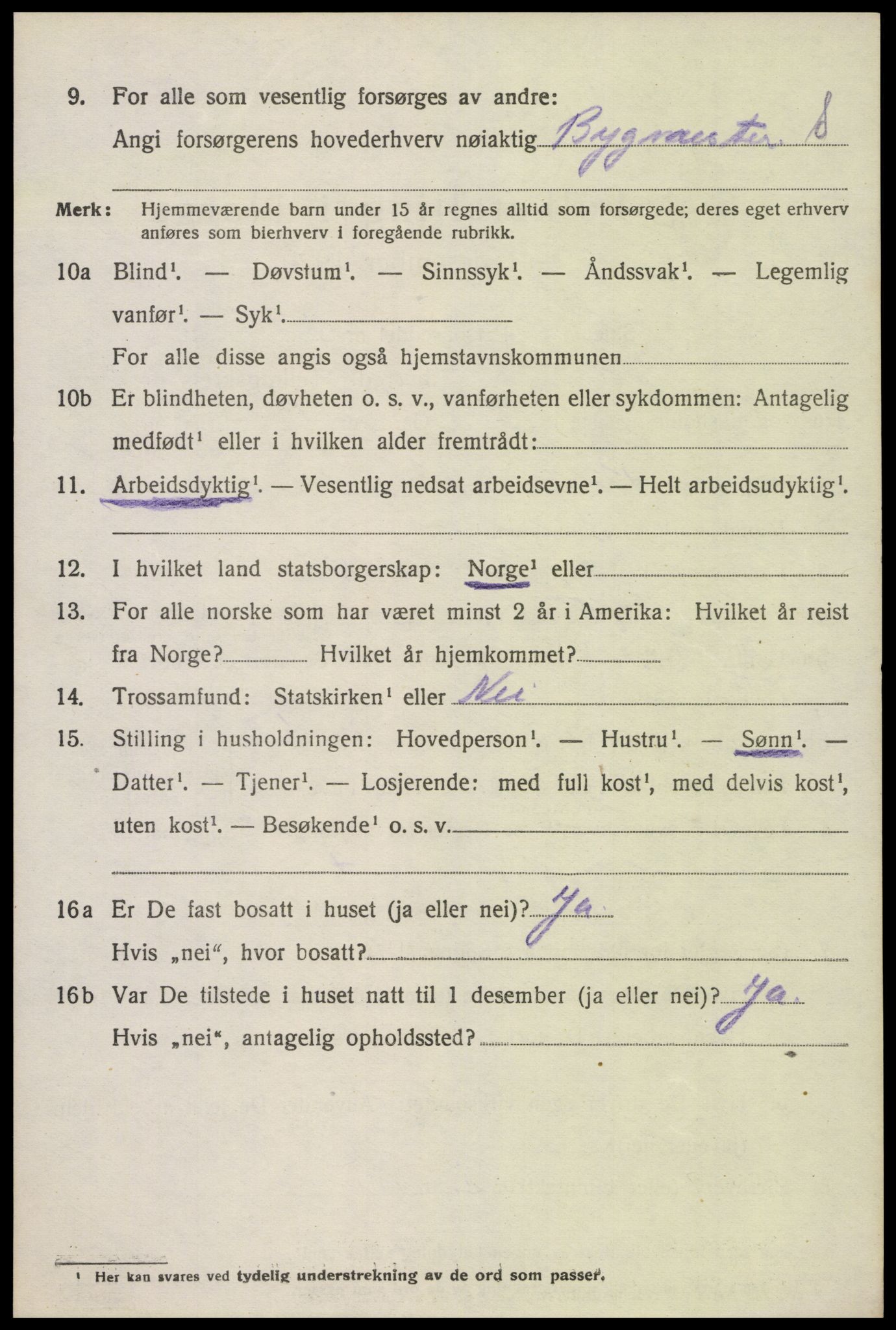 SAK, 1920 census for Oddernes, 1920, p. 4650
