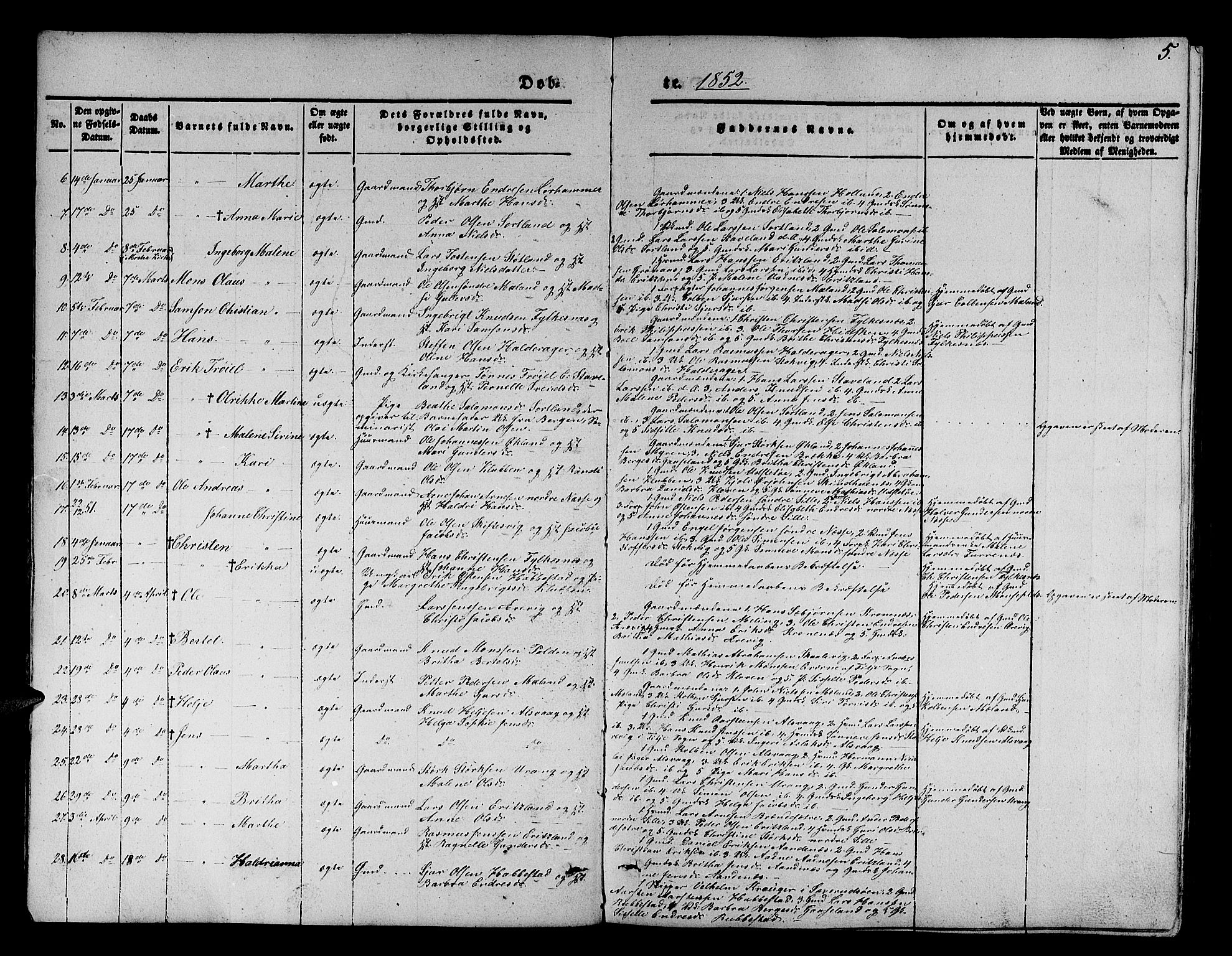 Finnås sokneprestembete, SAB/A-99925/H/Ha/Hab/Habb/L0001: Parish register (copy) no. B 1, 1851-1870, p. 5