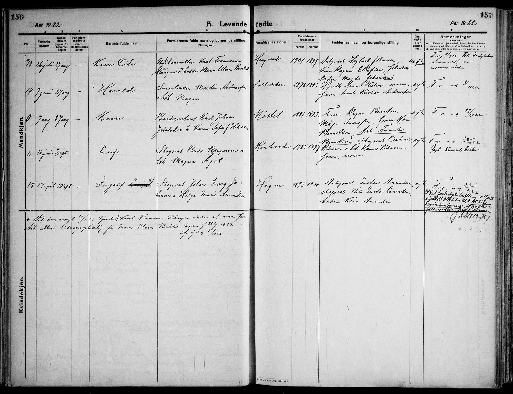 Skoger kirkebøker, AV/SAKO-A-59/F/Fa/L0007: Parish register (official) no. I 7, 1911-1936, p. 156-157