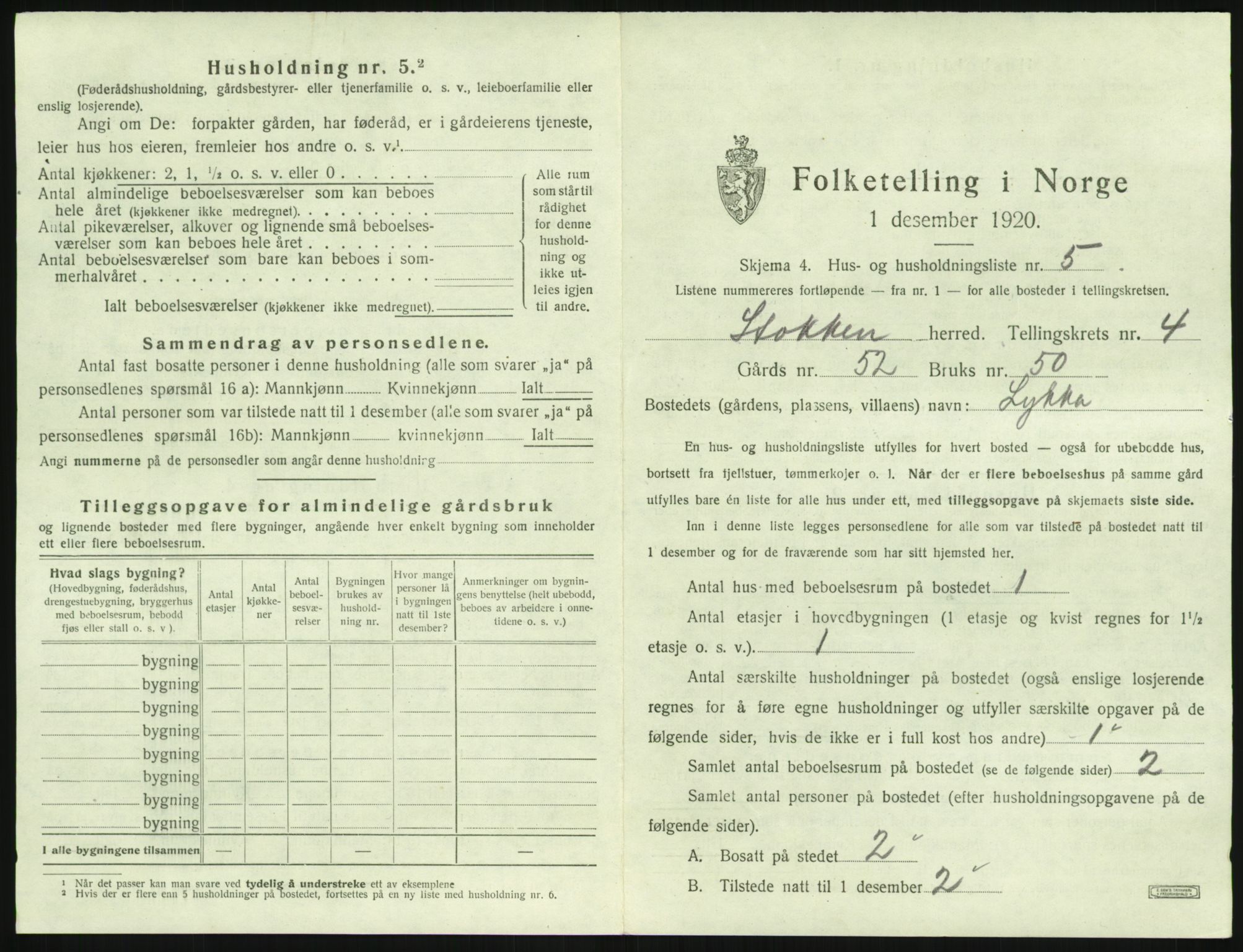 SAK, 1920 census for Stokken, 1920, p. 382