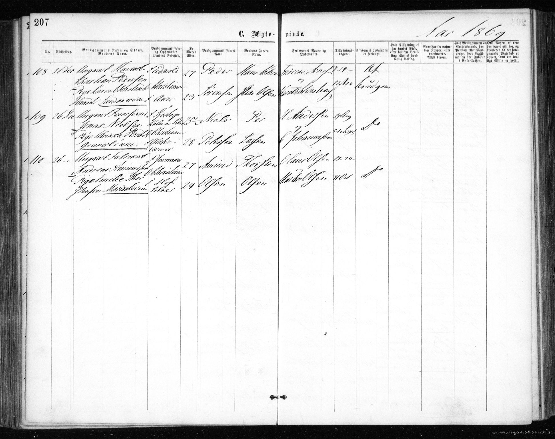 Gamle Aker prestekontor Kirkebøker, SAO/A-10617a/F/L0003: Parish register (official) no. 3, 1865-1873, p. 207
