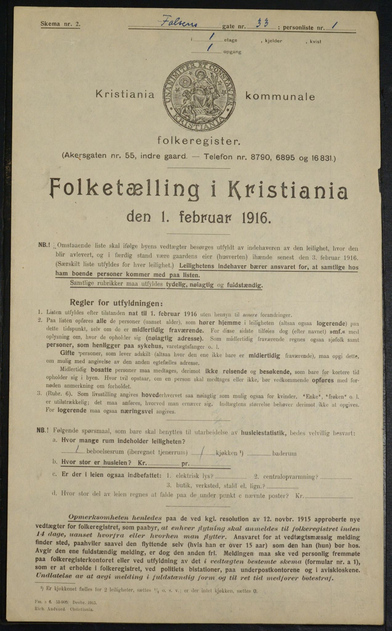 OBA, Municipal Census 1916 for Kristiania, 1916, p. 23994