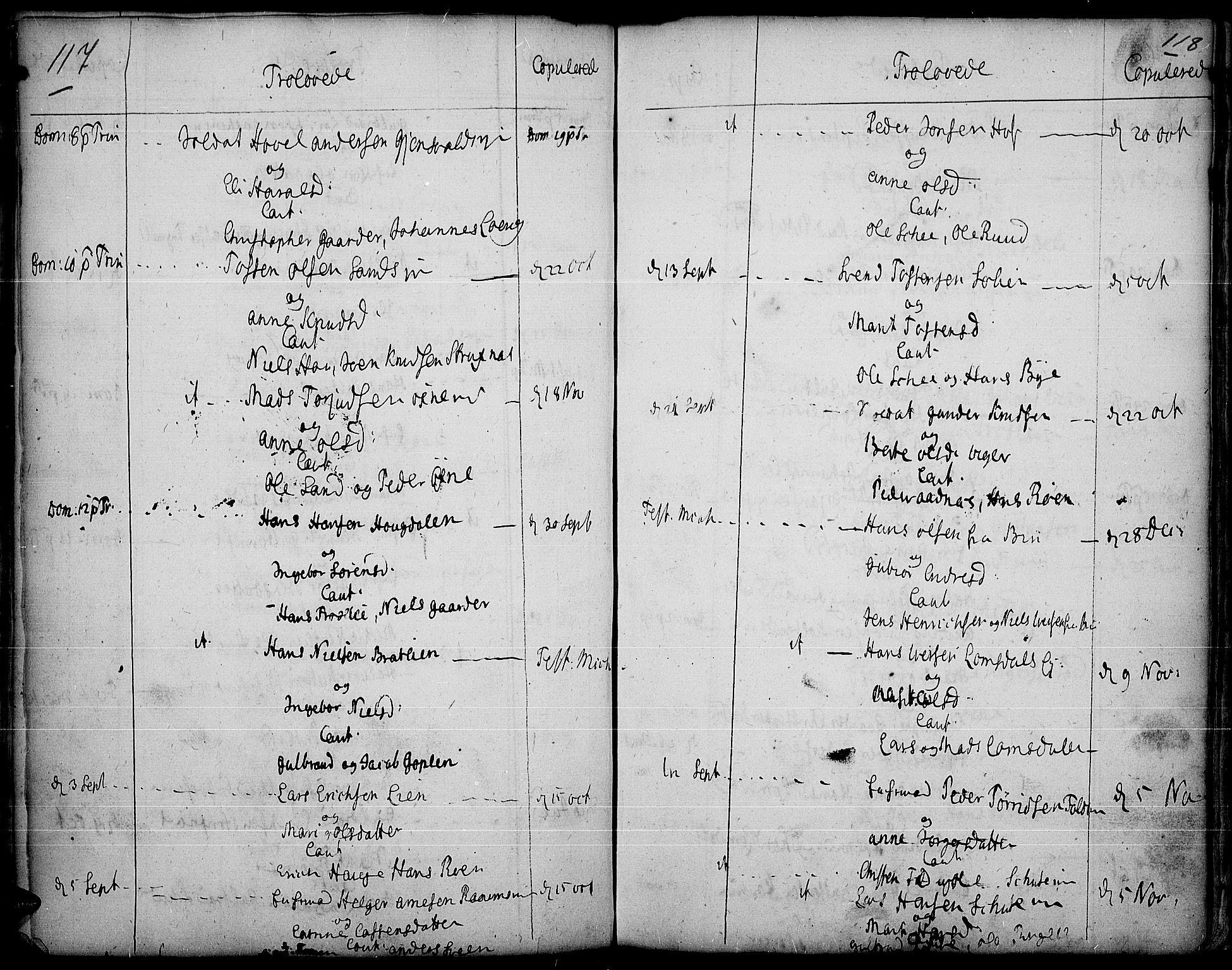 Land prestekontor, AV/SAH-PREST-120/H/Ha/Haa/L0003: Parish register (official) no. 3, 1733-1764, p. 117-118