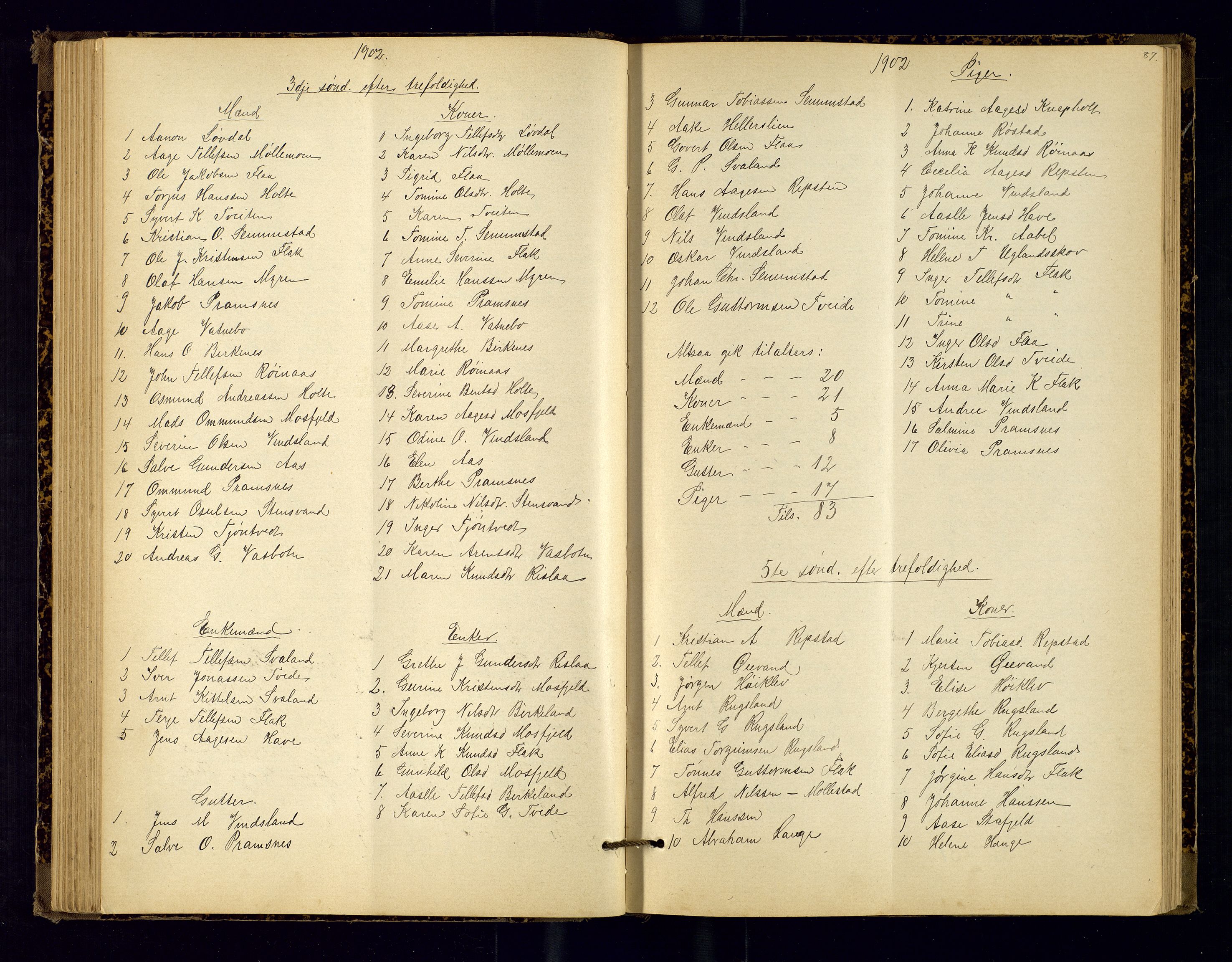 Birkenes sokneprestkontor, SAK/1111-0004/F/Fc/L0008: Communicants register no. C-8, 1891-1915, p. 87