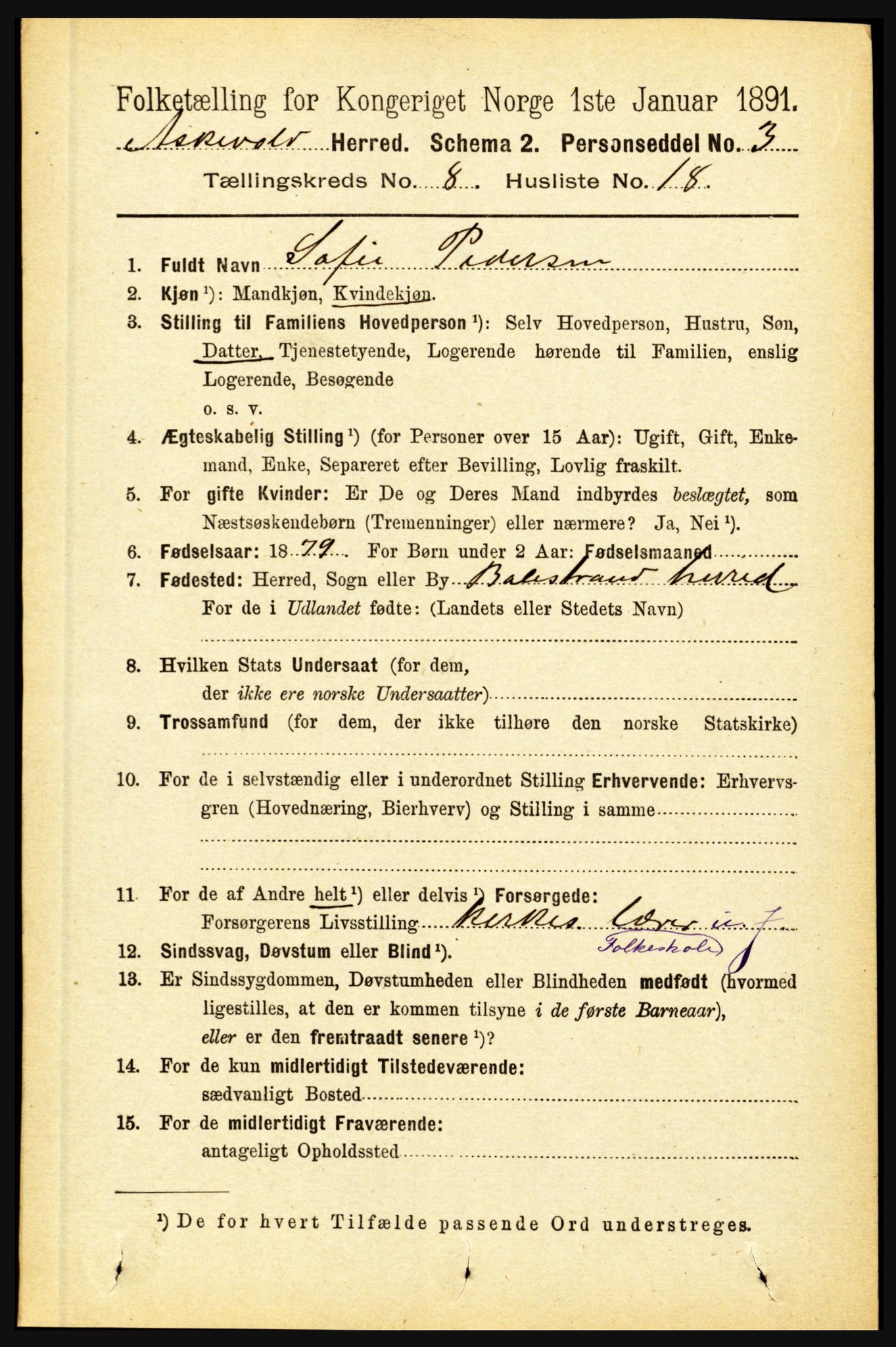 RA, 1891 census for 1428 Askvoll, 1891, p. 2250