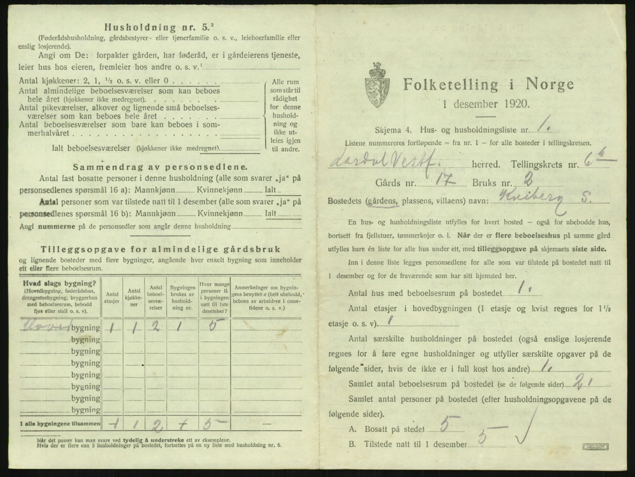 SAKO, 1920 census for Lardal, 1920, p. 919