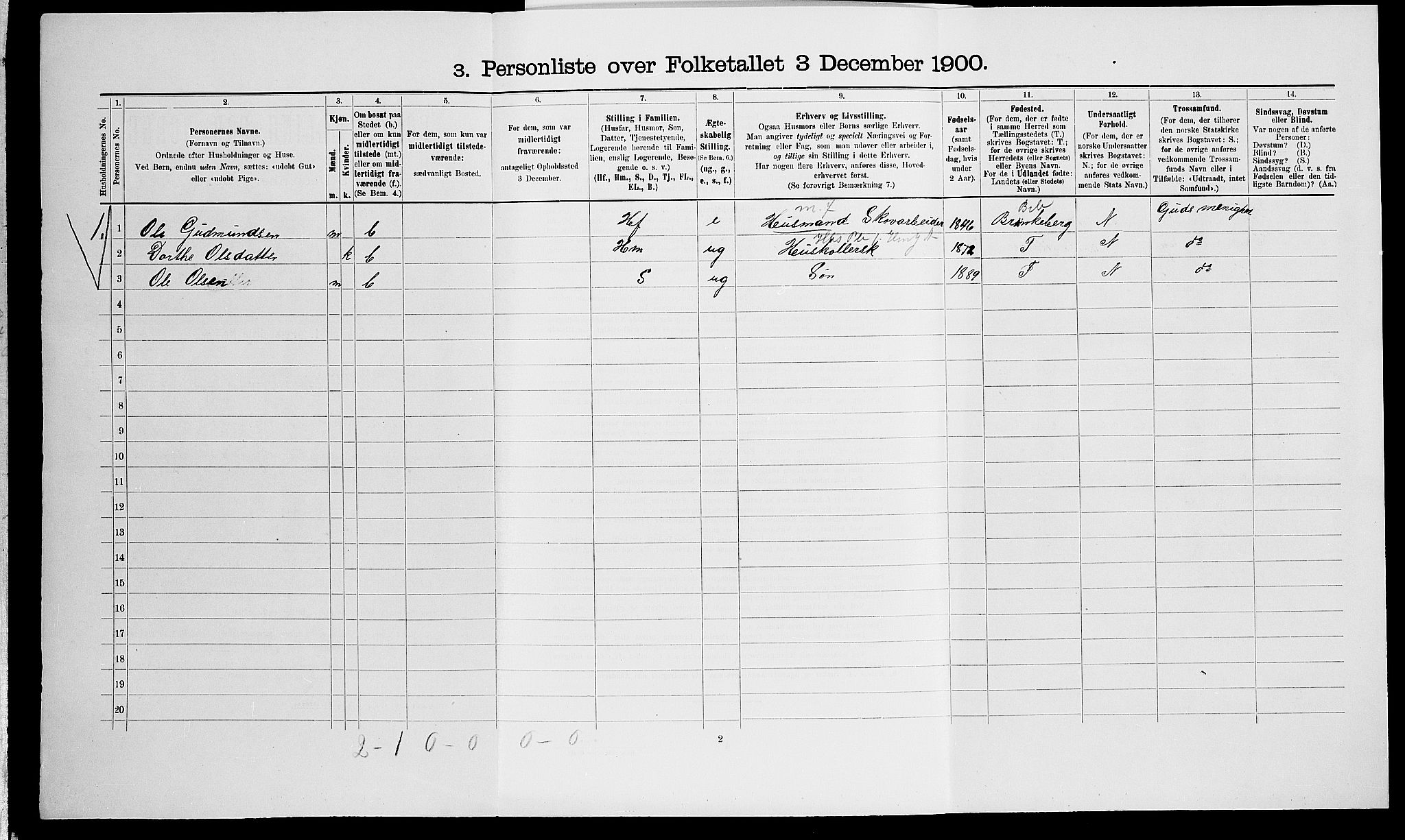 SAK, 1900 census for Vegårshei, 1900, p. 497