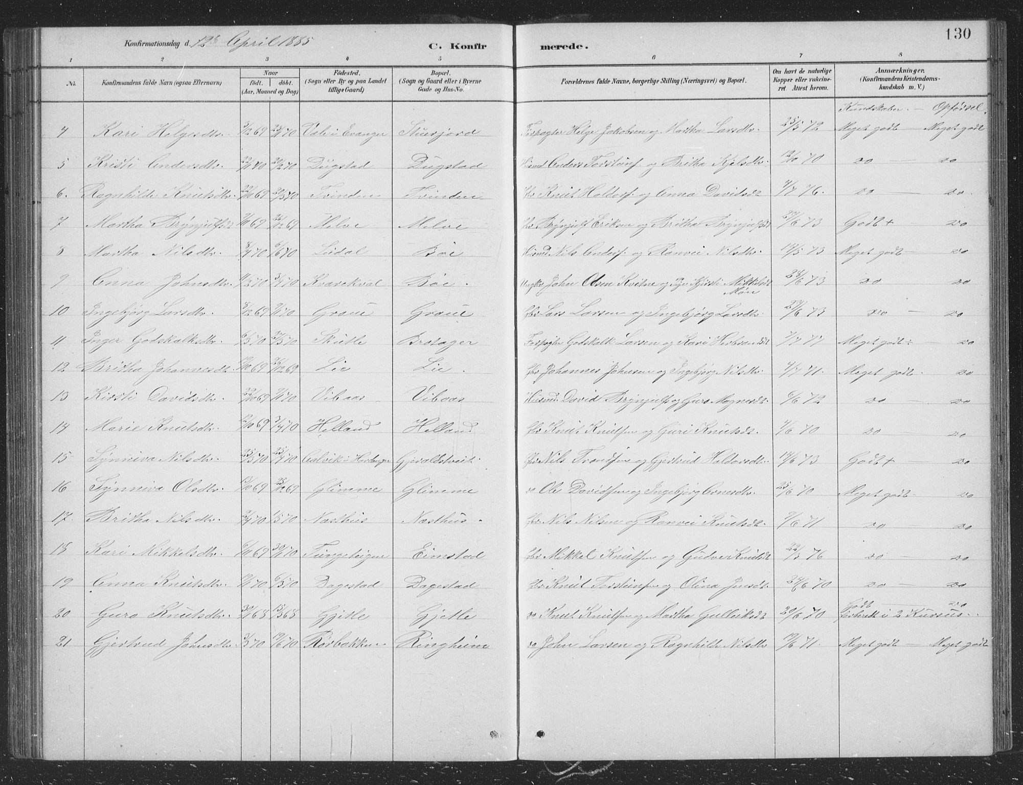 Voss sokneprestembete, SAB/A-79001/H/Hab: Parish register (copy) no. B 3, 1879-1894, p. 130