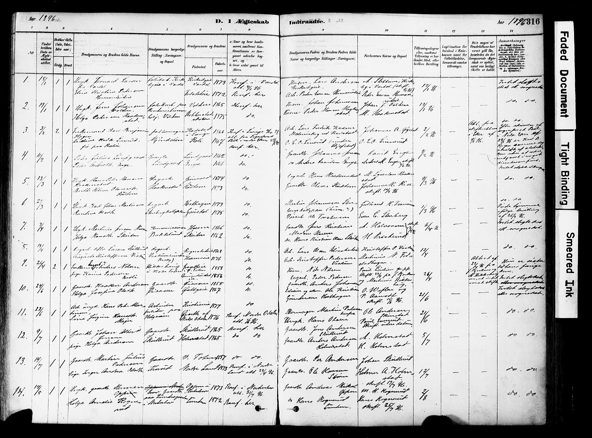 Østre Toten prestekontor, SAH/PREST-104/H/Ha/Haa/L0006: Parish register (official) no. 6 /1, 1878-1896, p. 316