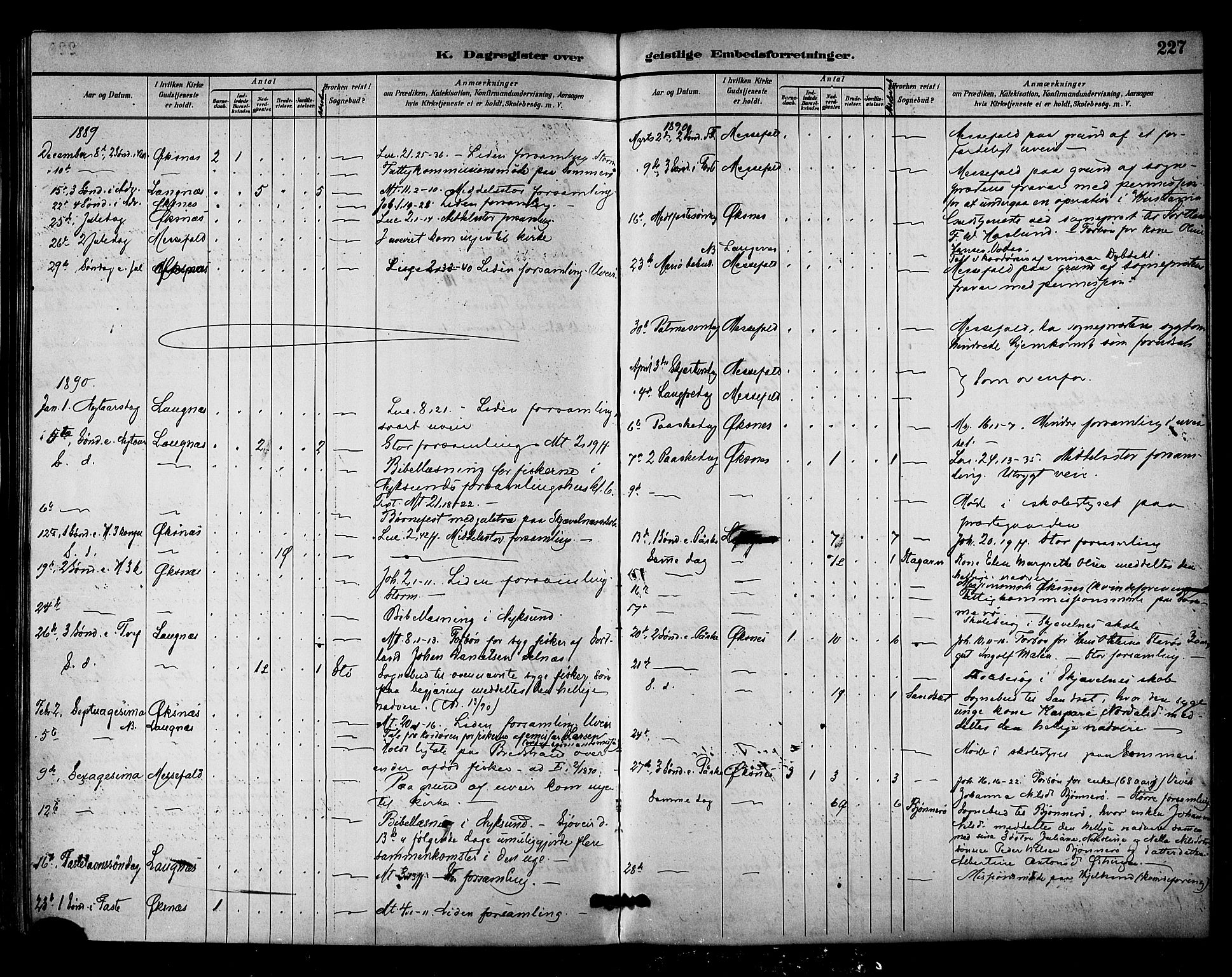 Ministerialprotokoller, klokkerbøker og fødselsregistre - Nordland, AV/SAT-A-1459/893/L1337: Parish register (official) no. 893A09, 1885-1893, p. 227