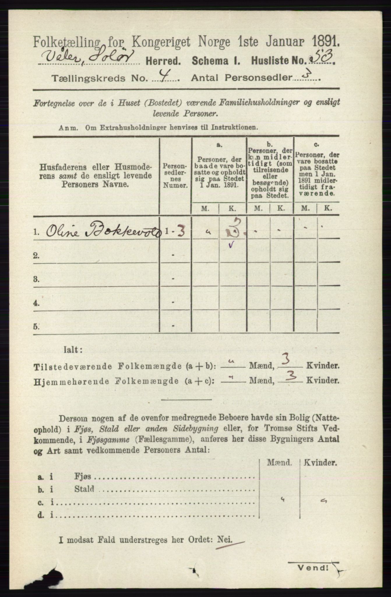 RA, 1891 census for 0426 Våler, 1891, p. 1458