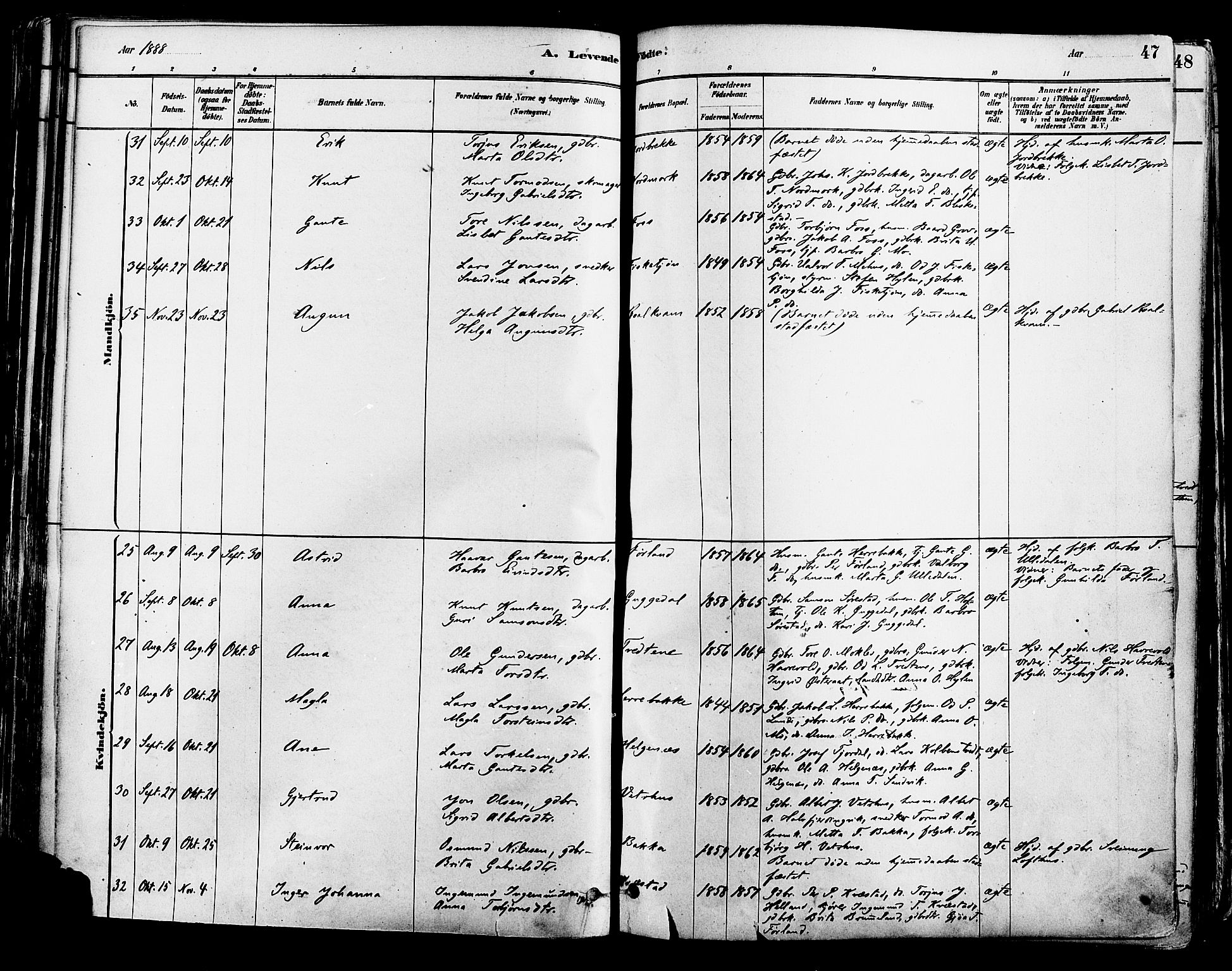 Suldal sokneprestkontor, AV/SAST-A-101845/01/IV/L0011: Parish register (official) no. A 11, 1878-1900, p. 47