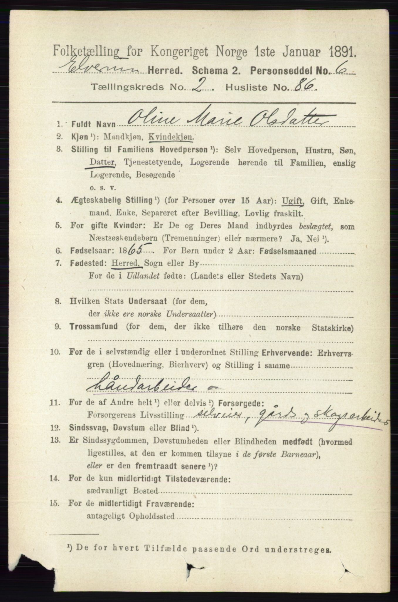 RA, 1891 census for 0427 Elverum, 1891, p. 1777