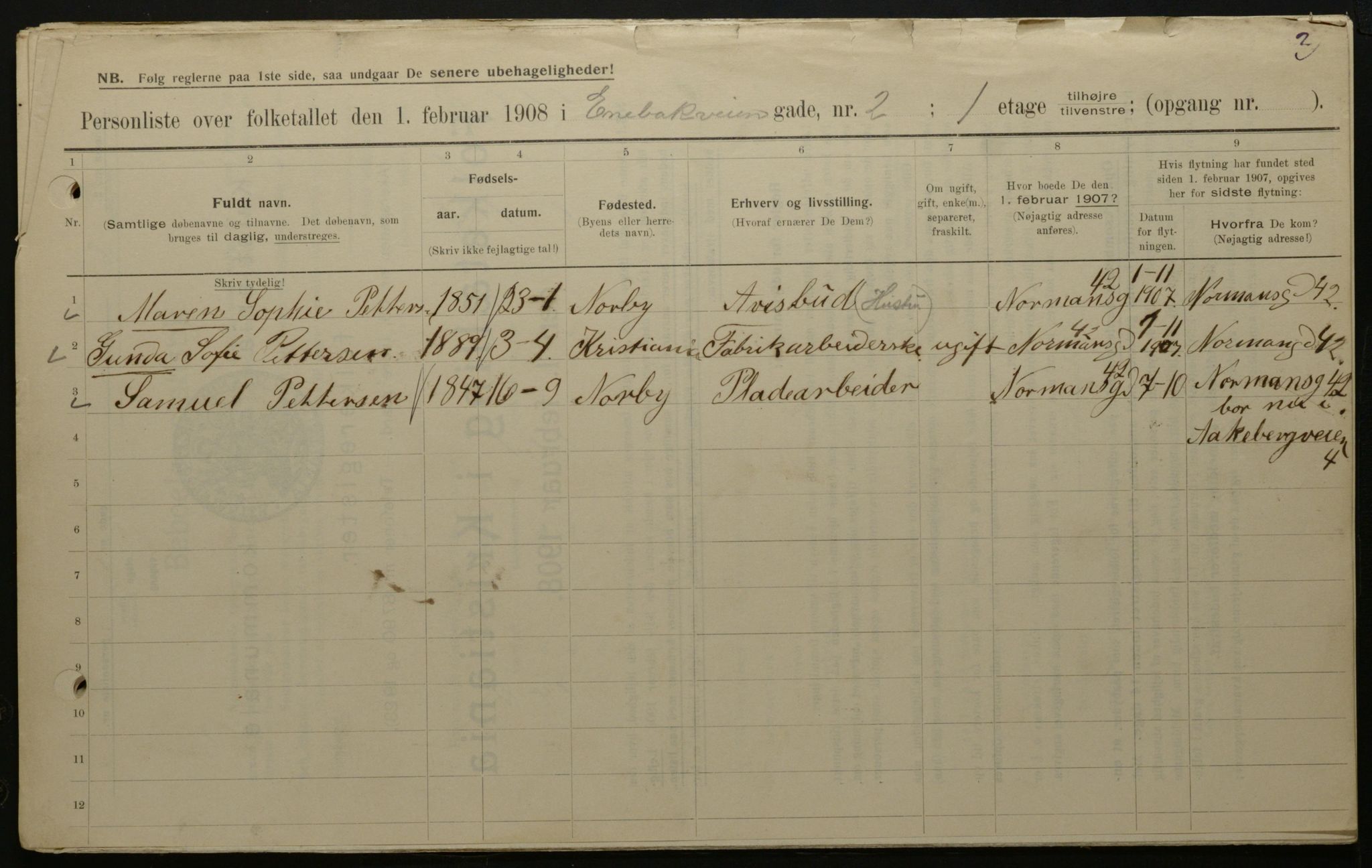 OBA, Municipal Census 1908 for Kristiania, 1908, p. 19128