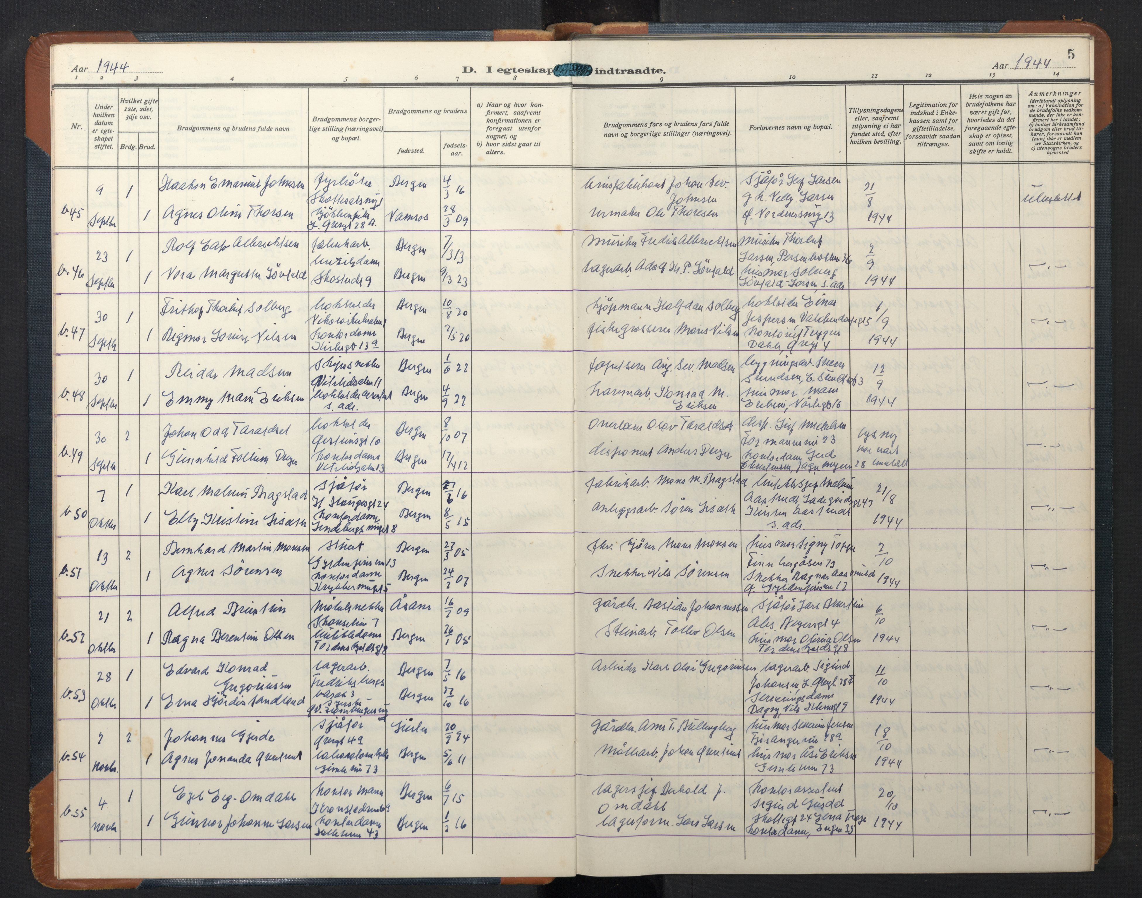 Korskirken sokneprestembete, AV/SAB-A-76101/H/Hab: Parish register (copy) no. D 6, 1944-1956, p. 4b-5a