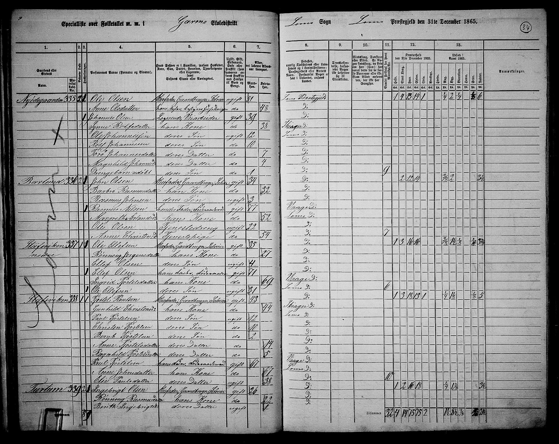 RA, 1865 census for Lom, 1865, p. 32