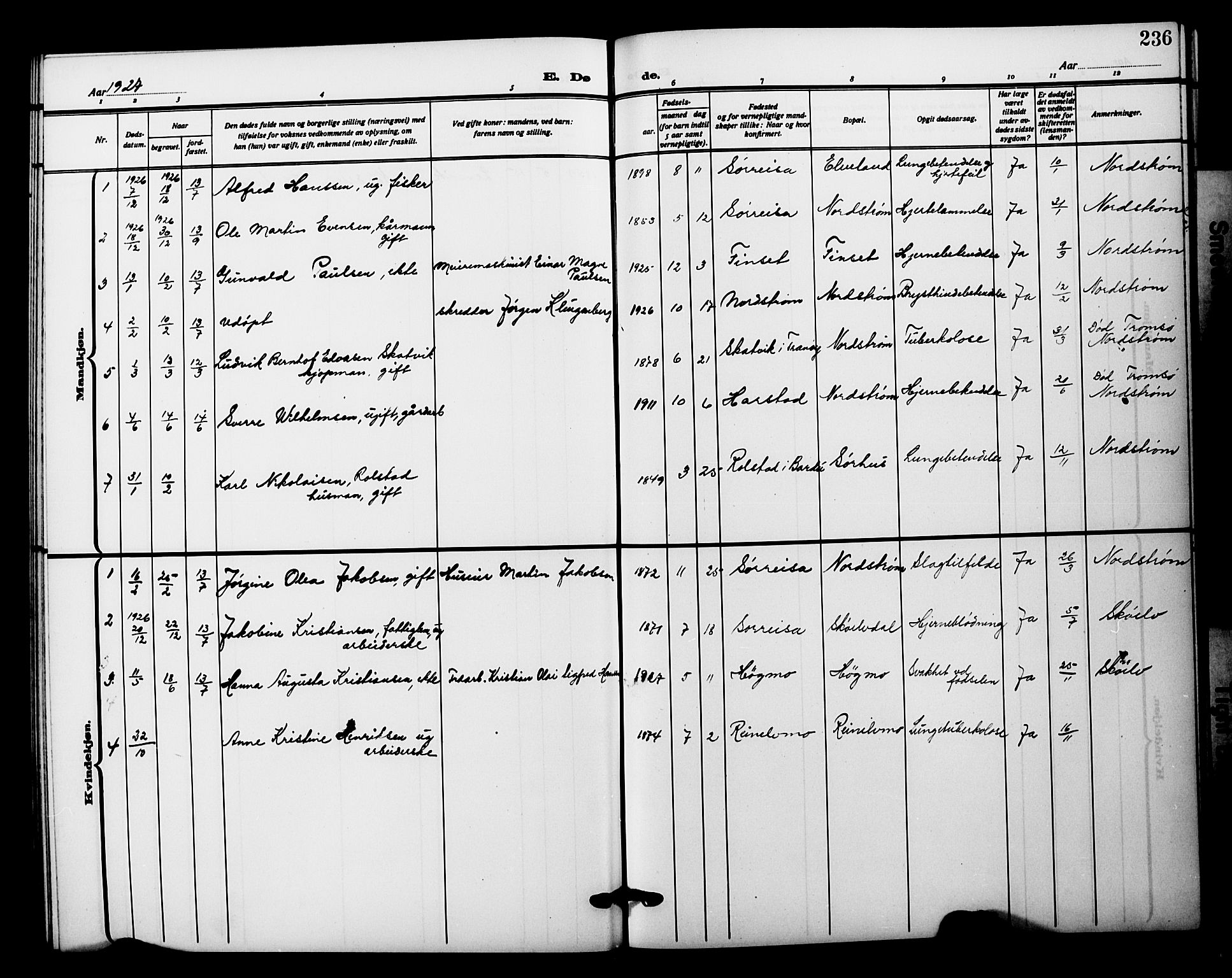 Tranøy sokneprestkontor, SATØ/S-1313/I/Ia/Iab/L0023klokker: Parish register (copy) no. 23, 1913-1928, p. 236