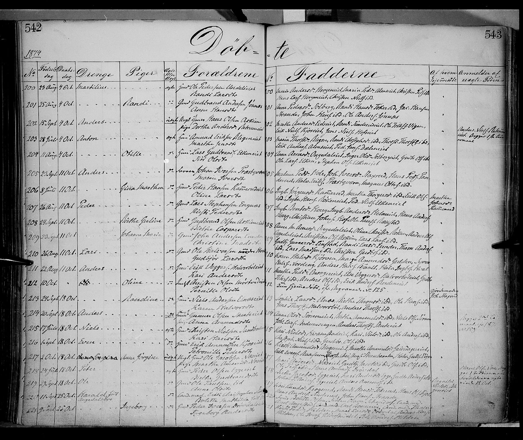 Gran prestekontor, AV/SAH-PREST-112/H/Ha/Haa/L0012: Parish register (official) no. 12, 1856-1874, p. 542-543