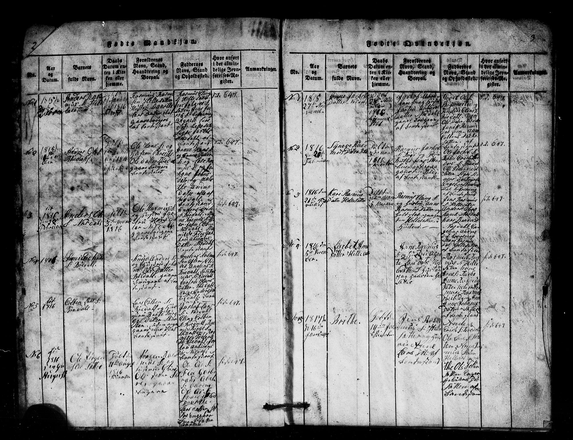 Innvik sokneprestembete, SAB/A-80501: Parish register (copy) no. B 1, 1815-1820, p. 2-3