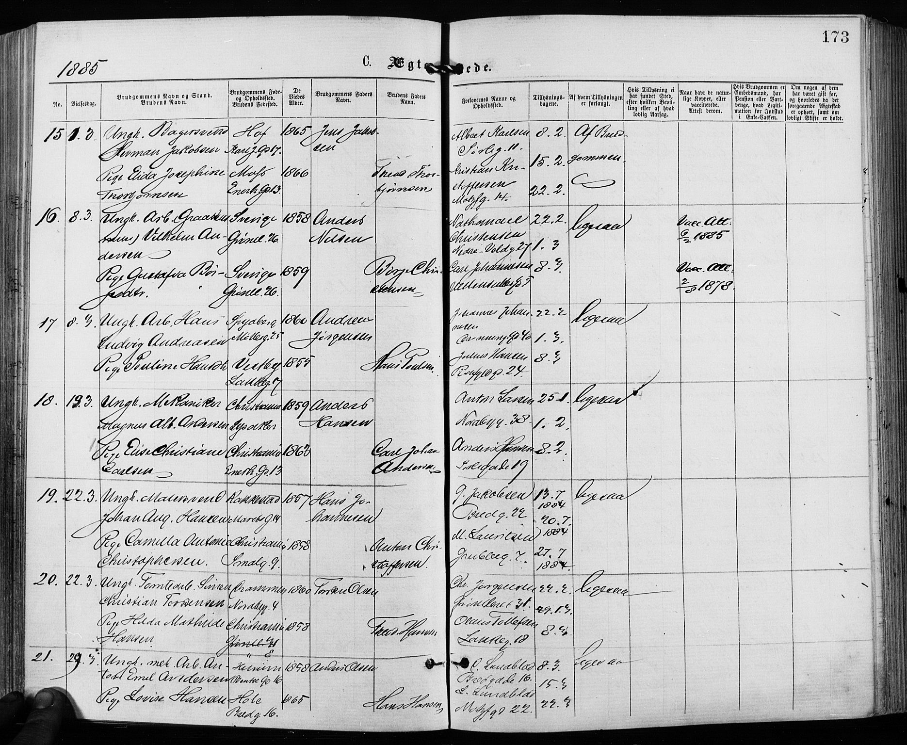 Grønland prestekontor Kirkebøker, AV/SAO-A-10848/F/Fa/L0006: Parish register (official) no. 6, 1877-1886, p. 173