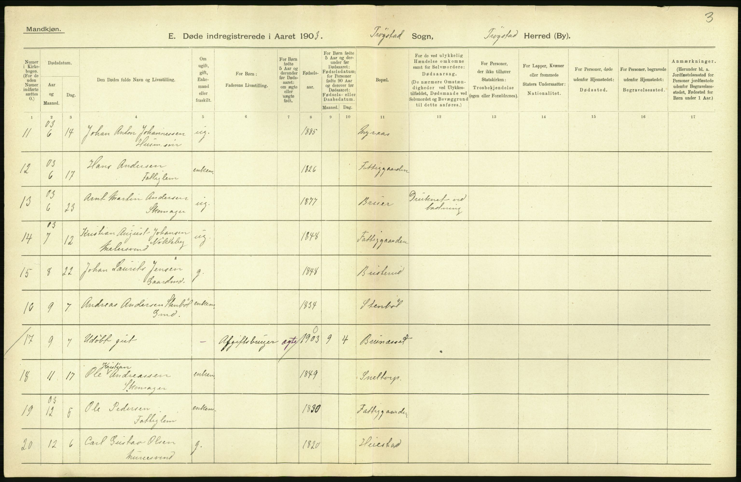 Statistisk sentralbyrå, Sosiodemografiske emner, Befolkning, AV/RA-S-2228/D/Df/Dfa/Dfaa/L0001: Smålenenes amt: Fødte, gifte, døde, 1903, p. 658