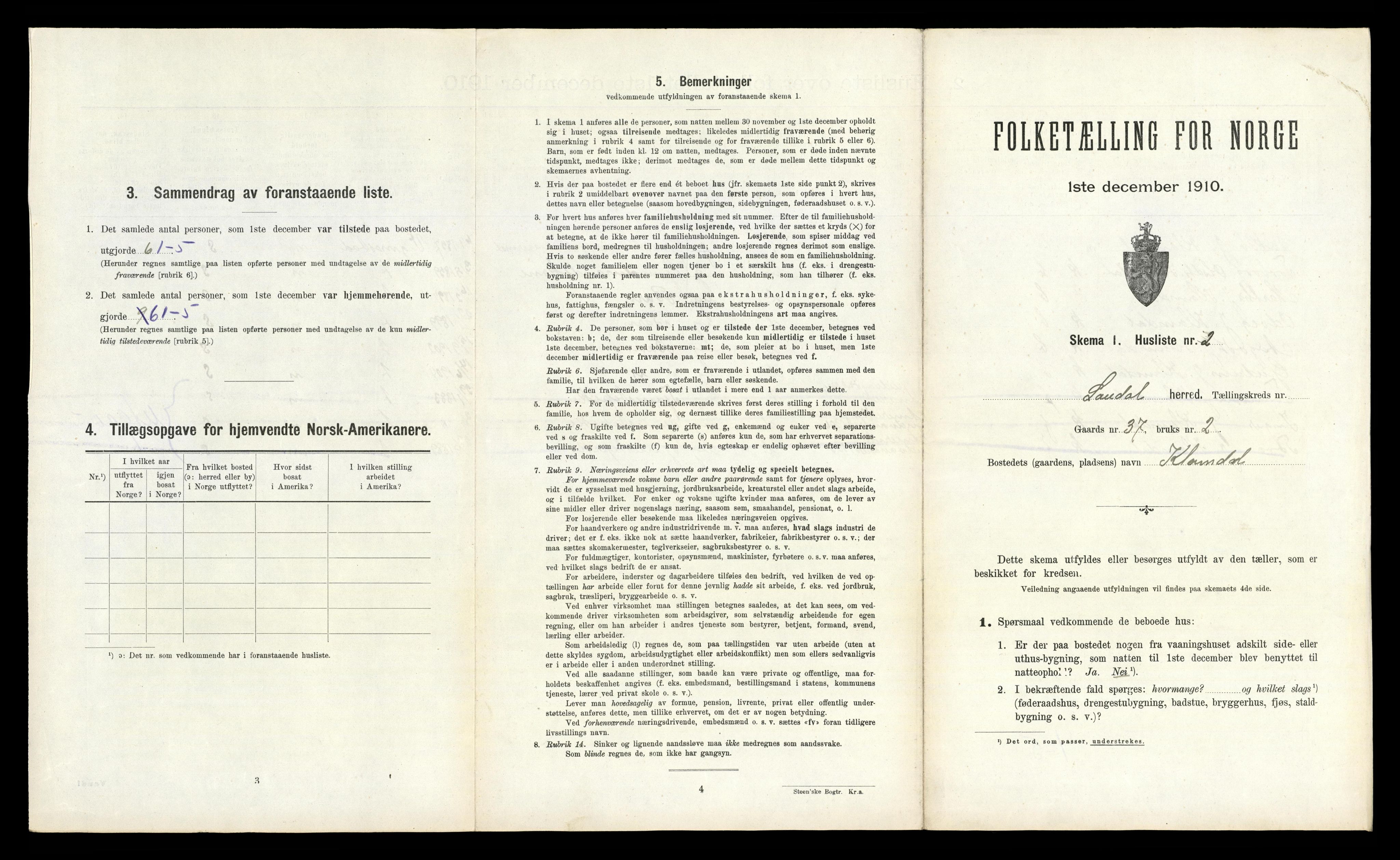 RA, 1910 census for Laudal, 1910, p. 139