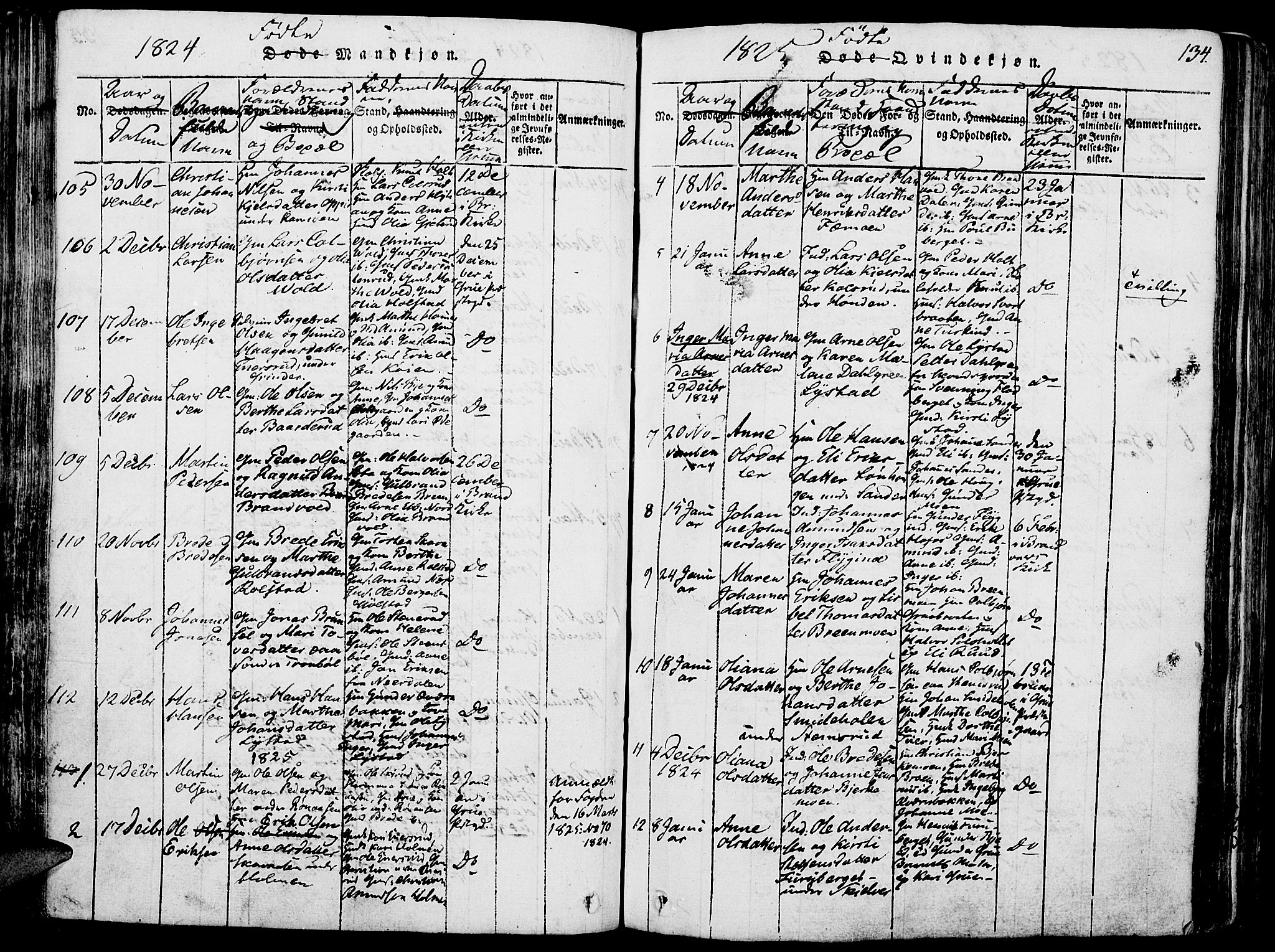 Grue prestekontor, AV/SAH-PREST-036/H/Ha/Haa/L0006: Parish register (official) no. 6, 1814-1830, p. 134