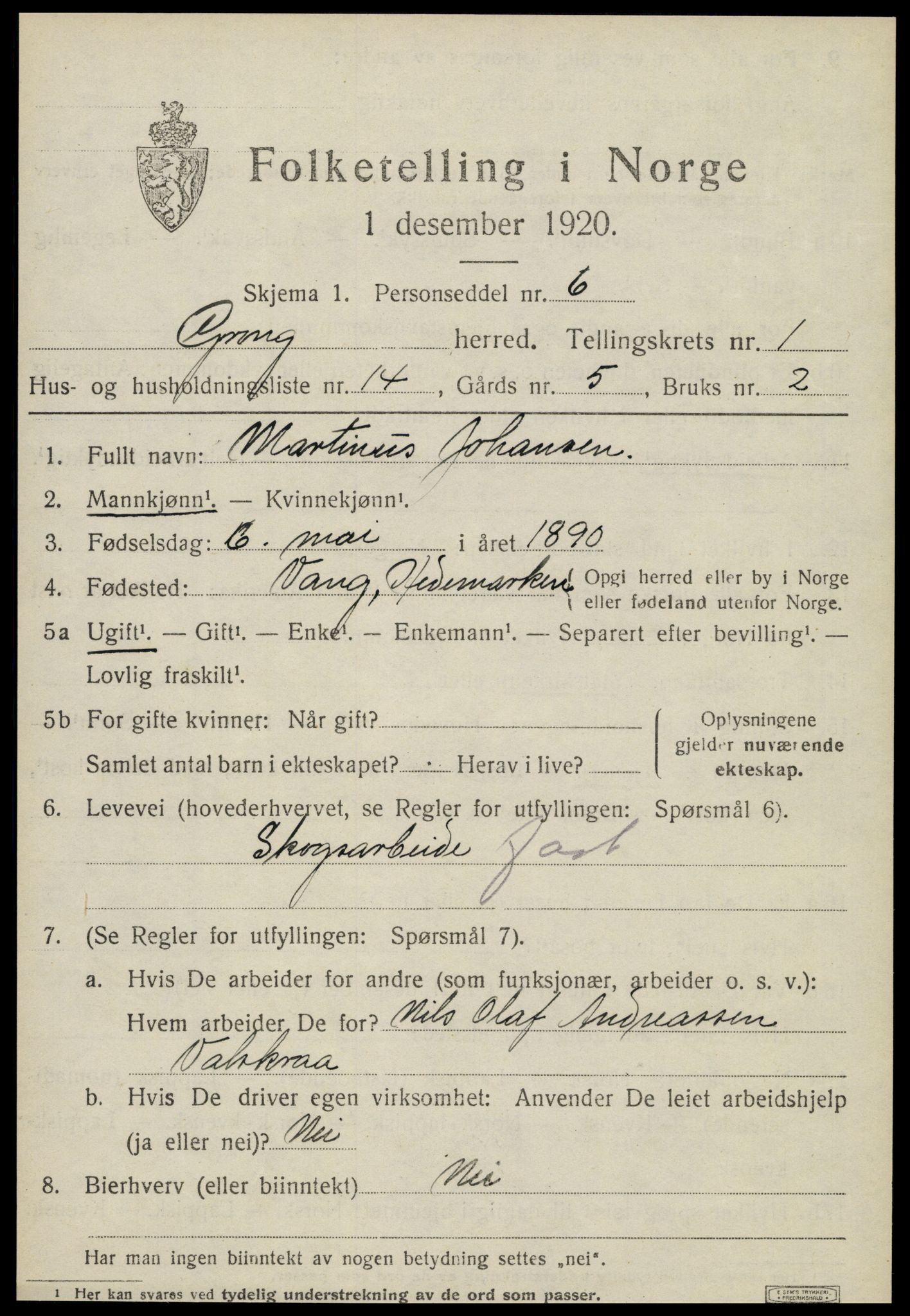SAT, 1920 census for Grong, 1920, p. 1199