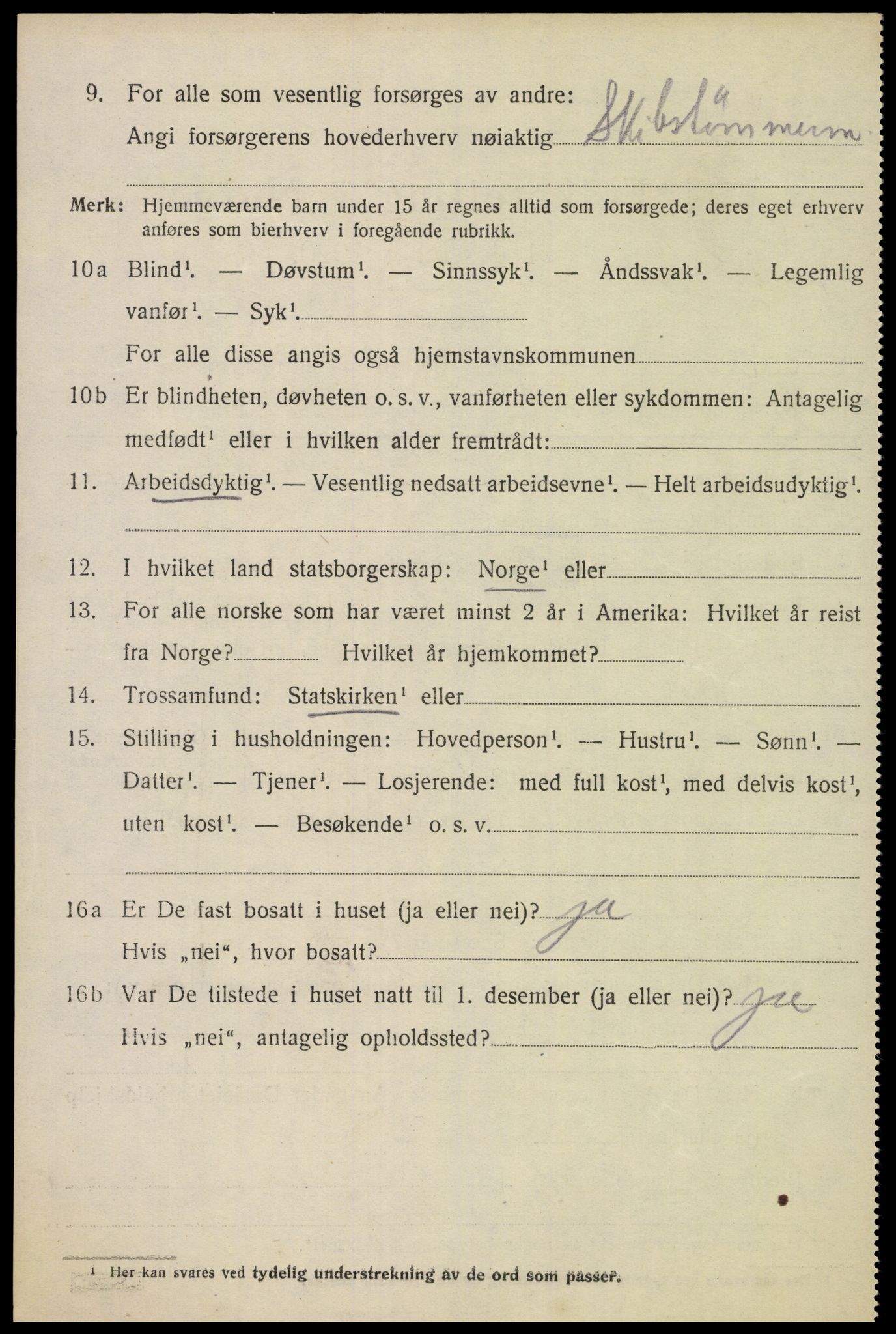 SAK, 1920 census for Oddernes, 1920, p. 10362