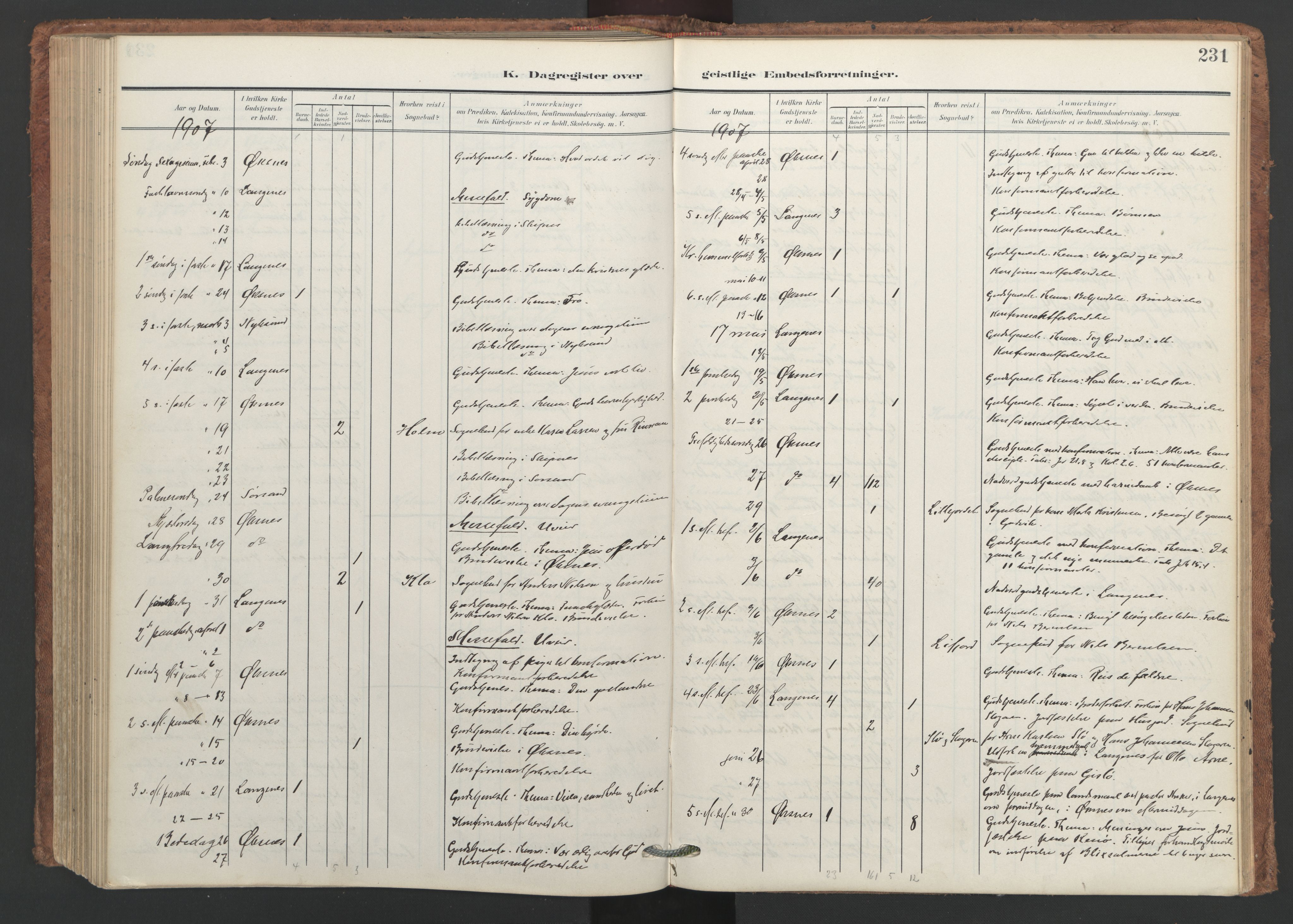 Ministerialprotokoller, klokkerbøker og fødselsregistre - Nordland, SAT/A-1459/893/L1339: Parish register (official) no. 893A11, 1904-1914, p. 231