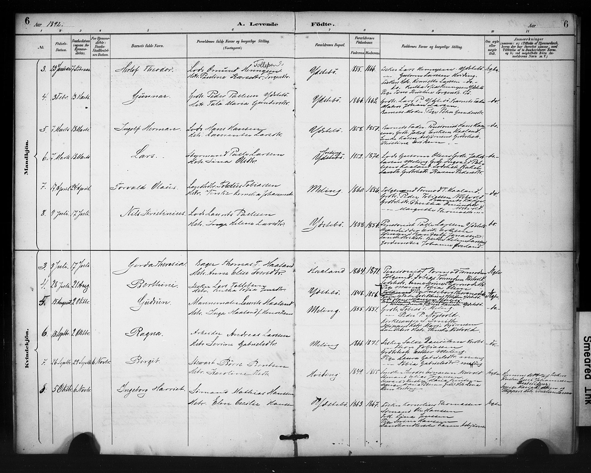 Rennesøy sokneprestkontor, SAST/A -101827/H/Ha/Haa/L0013: Parish register (official) no. A 12, 1888-1916, p. 6