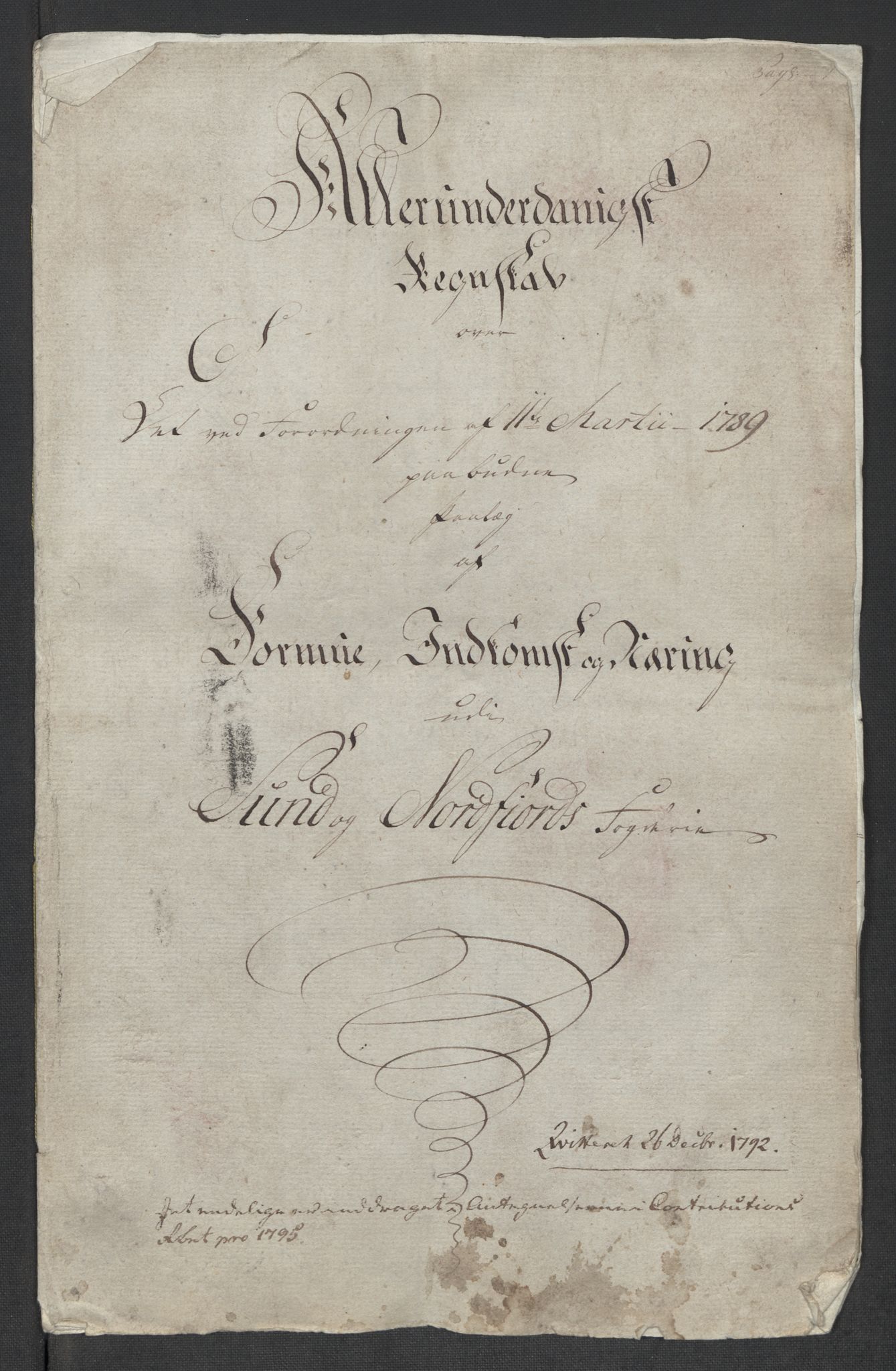 Rentekammeret inntil 1814, Reviderte regnskaper, Mindre regnskaper, AV/RA-EA-4068/Rf/Rfe/L0048: Sunnfjord og Nordfjord fogderier, 1789, p. 5