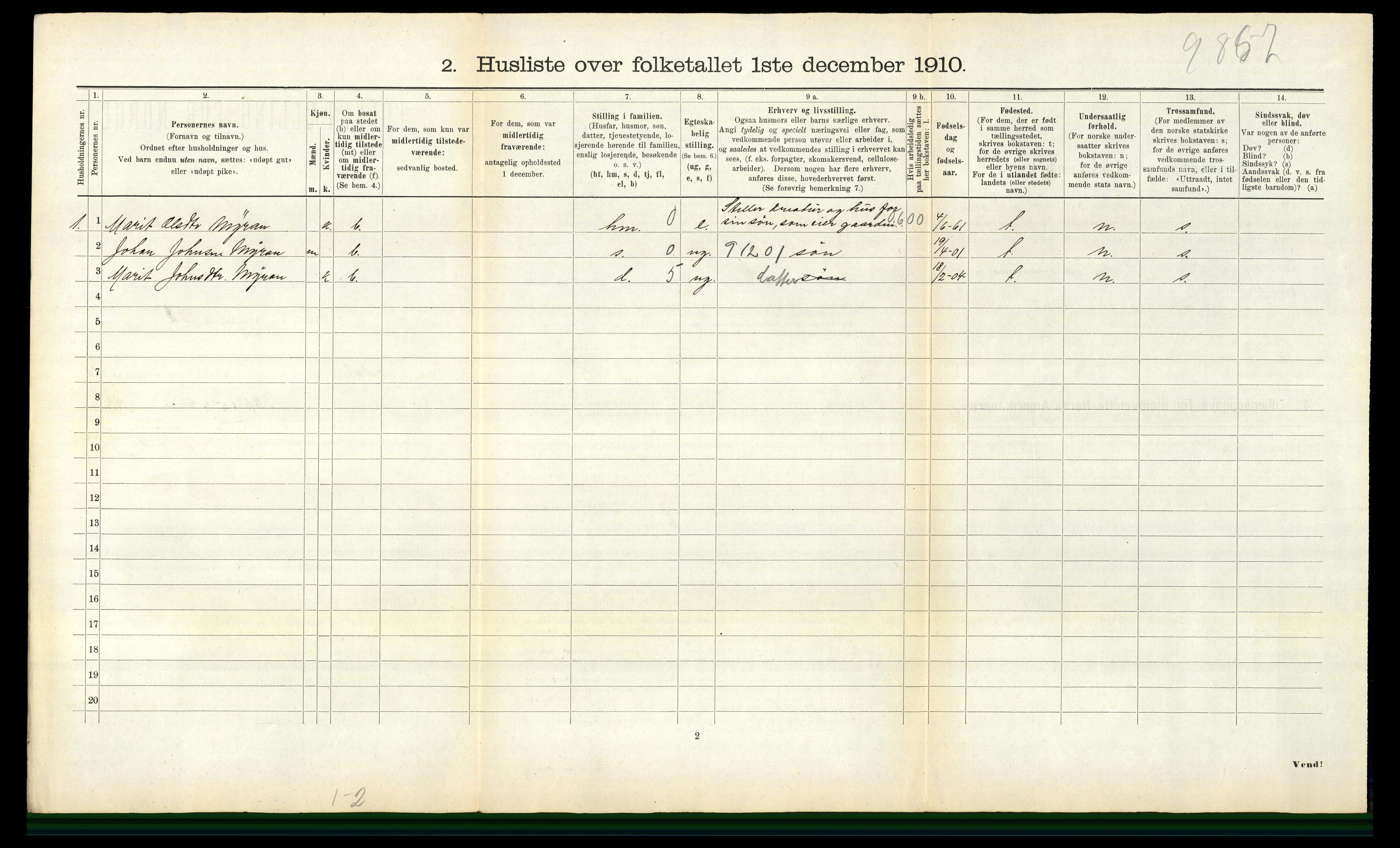 RA, 1910 census for Oppdal, 1910, p. 1220