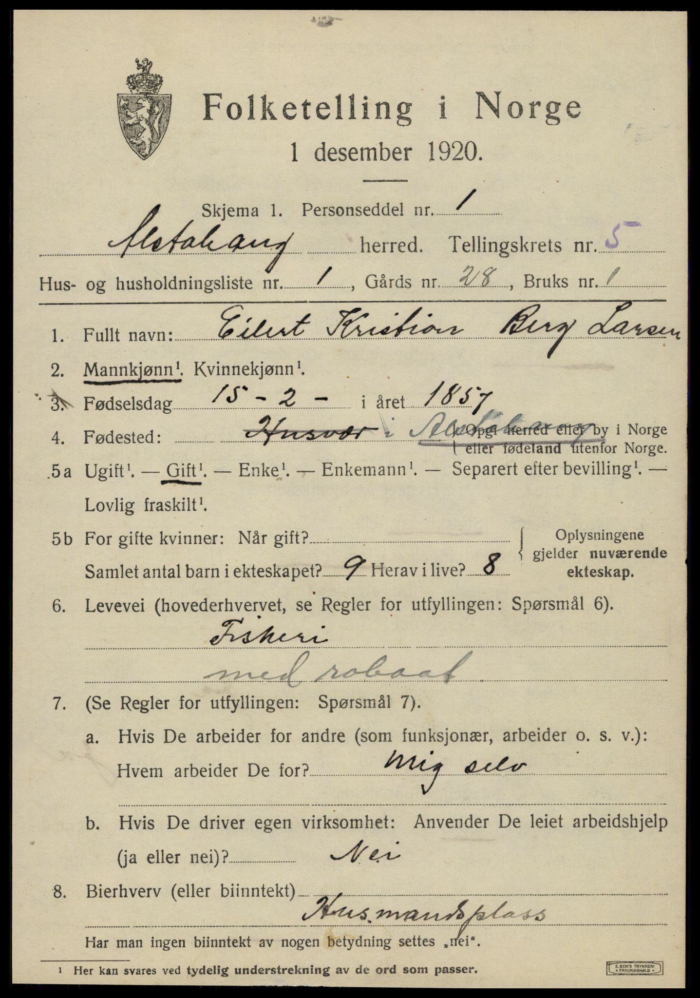 SAT, 1920 census for Alstahaug, 1920, p. 2843