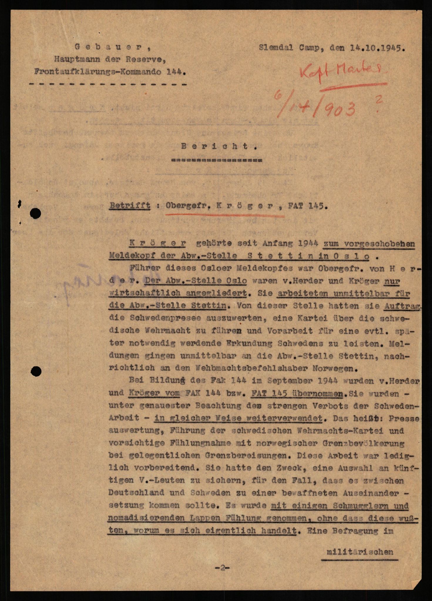 Forsvaret, Forsvarets overkommando II, AV/RA-RAFA-3915/D/Db/L0018: CI Questionaires. Tyske okkupasjonsstyrker i Norge. Tyskere., 1945-1946, p. 417