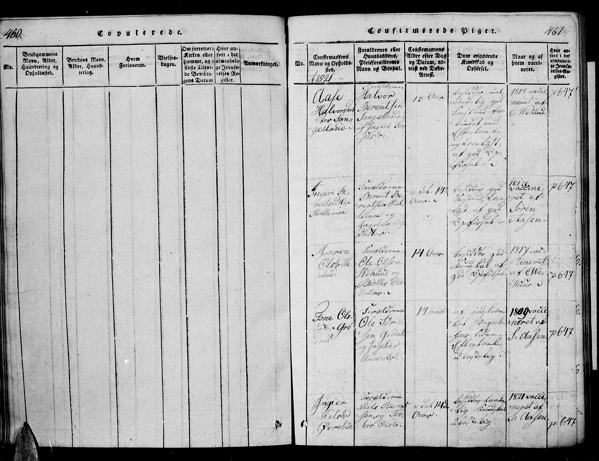 Vennesla sokneprestkontor, SAK/1111-0045/Fa/Fac/L0003: Parish register (official) no. A 3, 1820-1834, p. 460-461