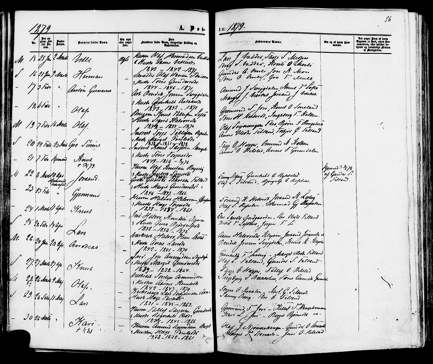 Mo kirkebøker, AV/SAKO-A-286/F/Fa/L0006: Parish register (official) no. I 6, 1865-1885, p. 56