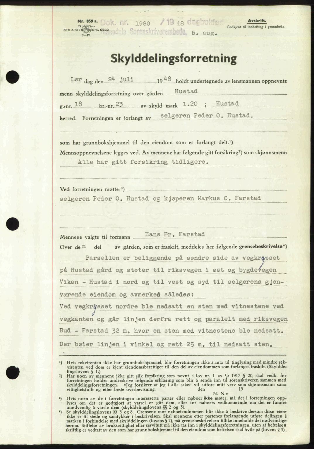 Romsdal sorenskriveri, AV/SAT-A-4149/1/2/2C: Mortgage book no. A26, 1948-1948, Diary no: : 1980/1948