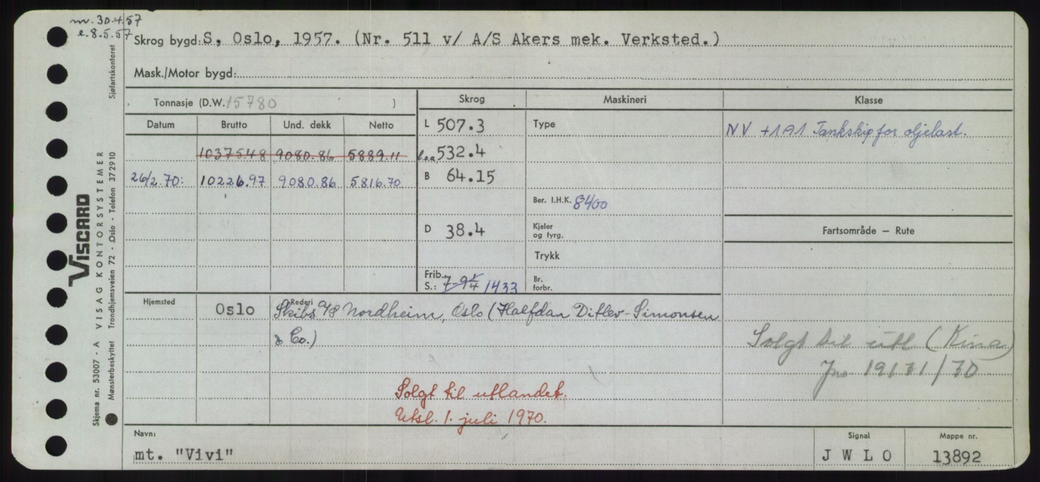 Sjøfartsdirektoratet med forløpere, Skipsmålingen, RA/S-1627/H/Hd/L0042: Fartøy, Vi-We, p. 89